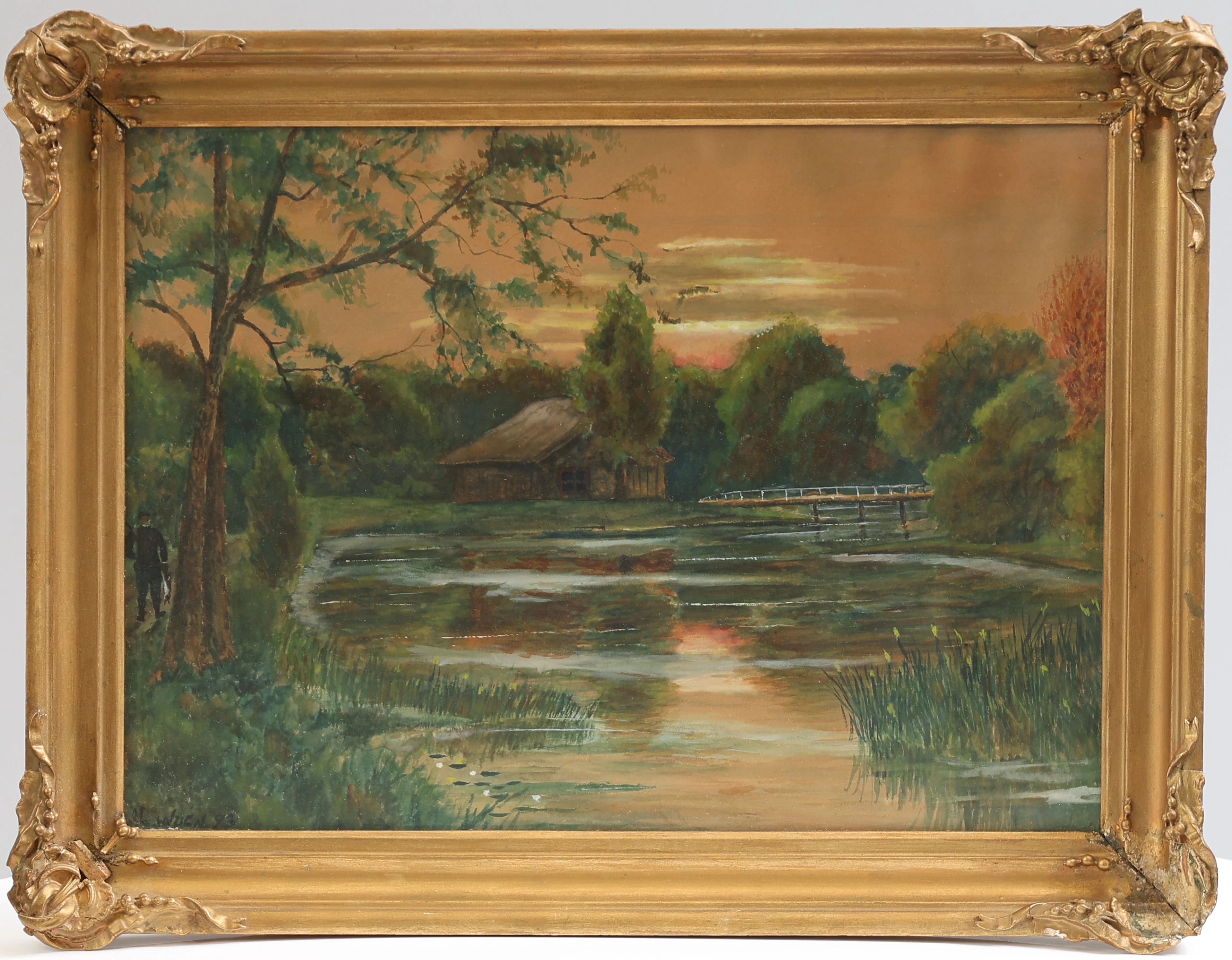 OIDENTIFIERAD KONSTNÄR. Hem från jakten, akvarell, signerad samt daterad 1893.