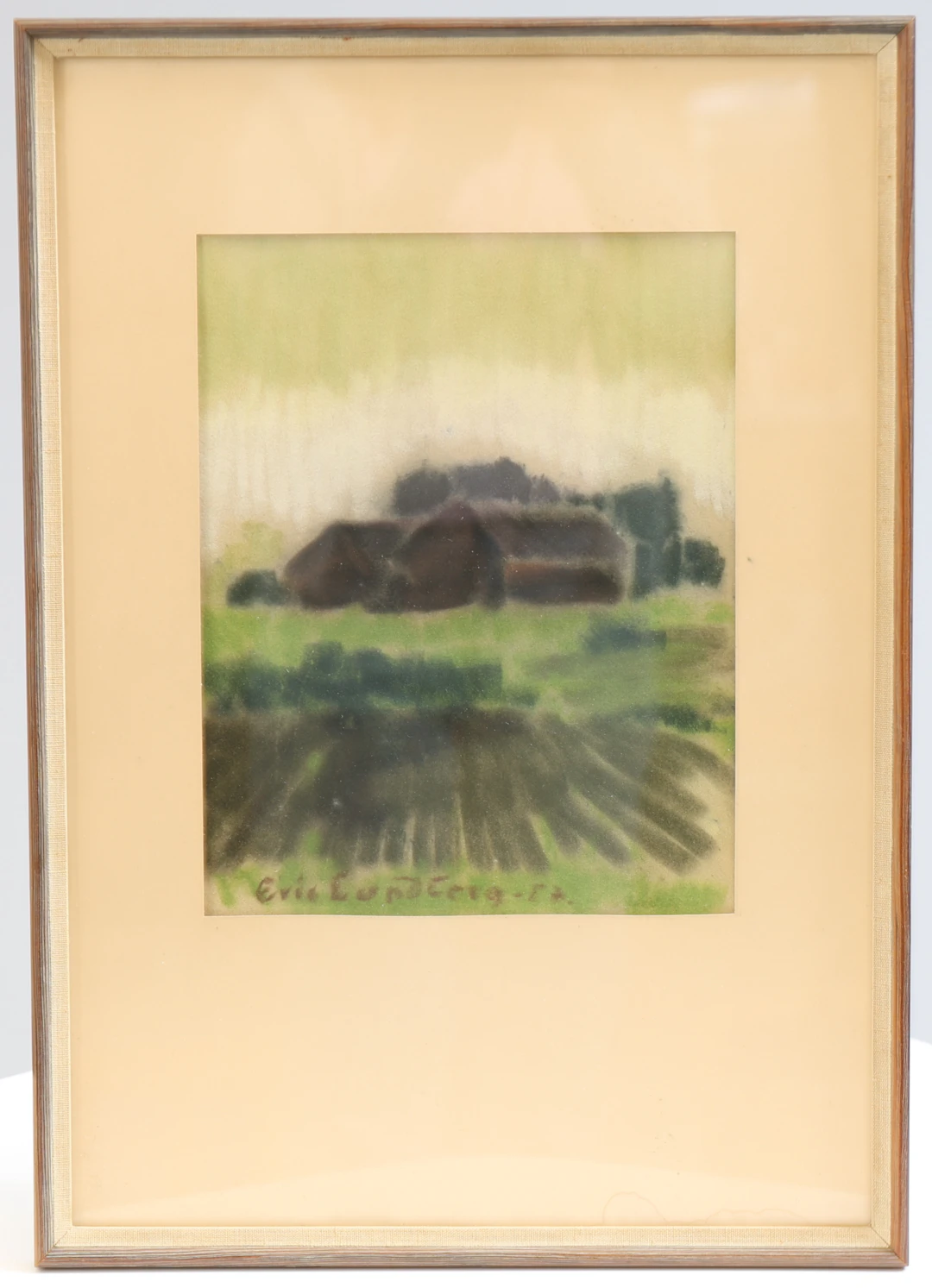 ERIC LUNDBERG. Hus i landskap, pastell, signerad samt daterad -57.