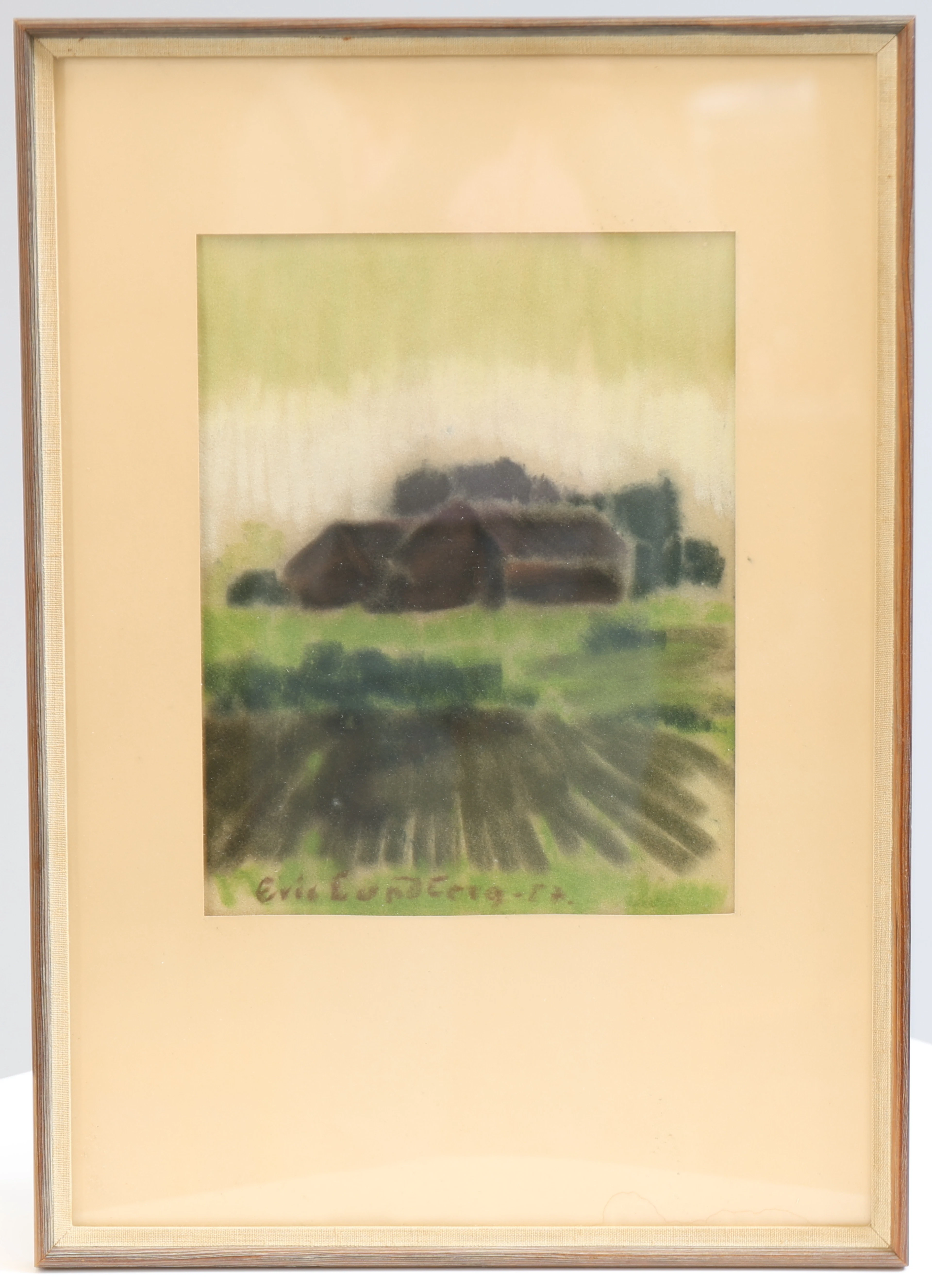 ERIC LUNDBERG. Hus i landskap, pastell, signerad samt daterad -57.