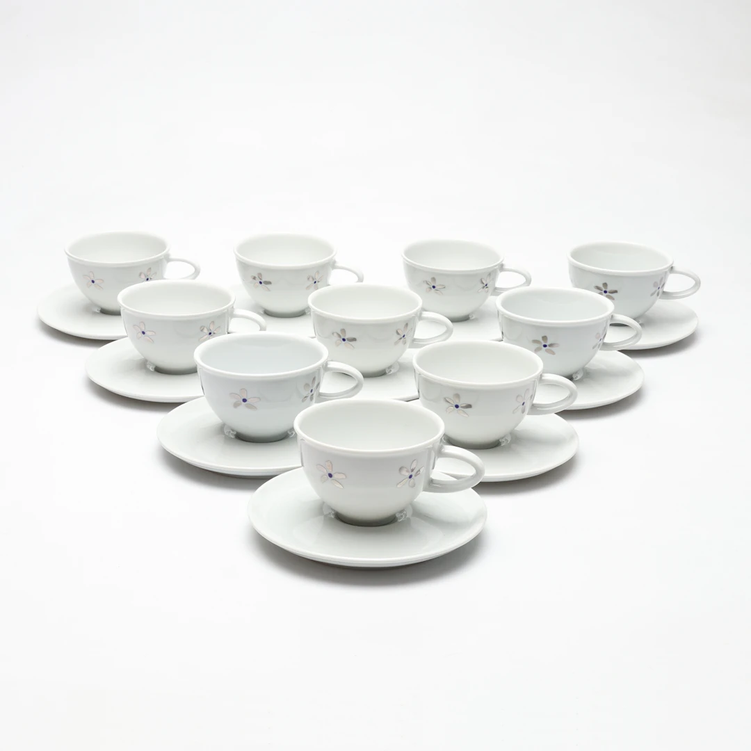 KAFFEKOPPAR med FAT, 10 delar, porslin, "Qvint", Jonas Bohlin, Rörstrand.