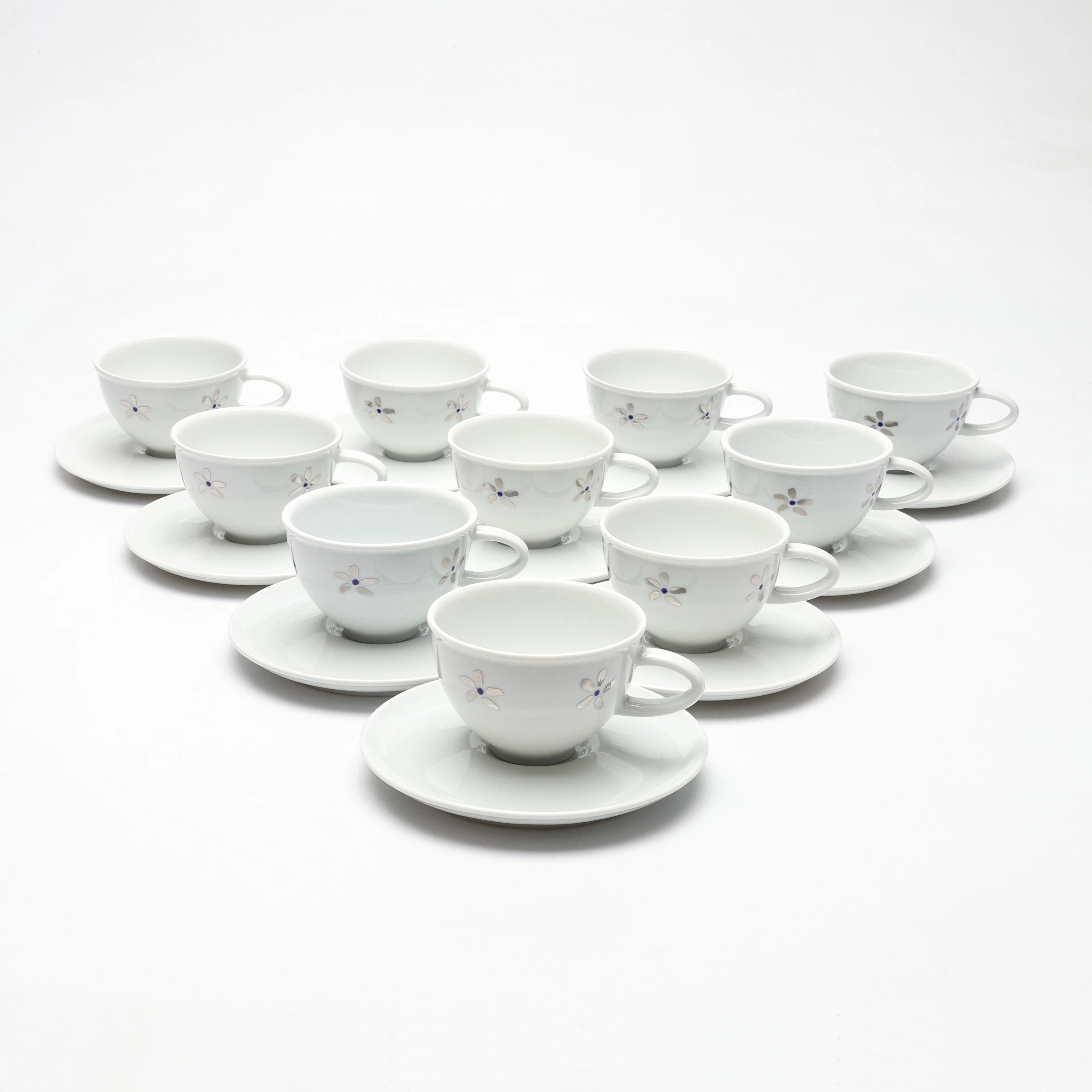 KAFFEKOPPAR med FAT, 10 delar, porslin, "Qvint", Jonas Bohlin, Rörstrand.