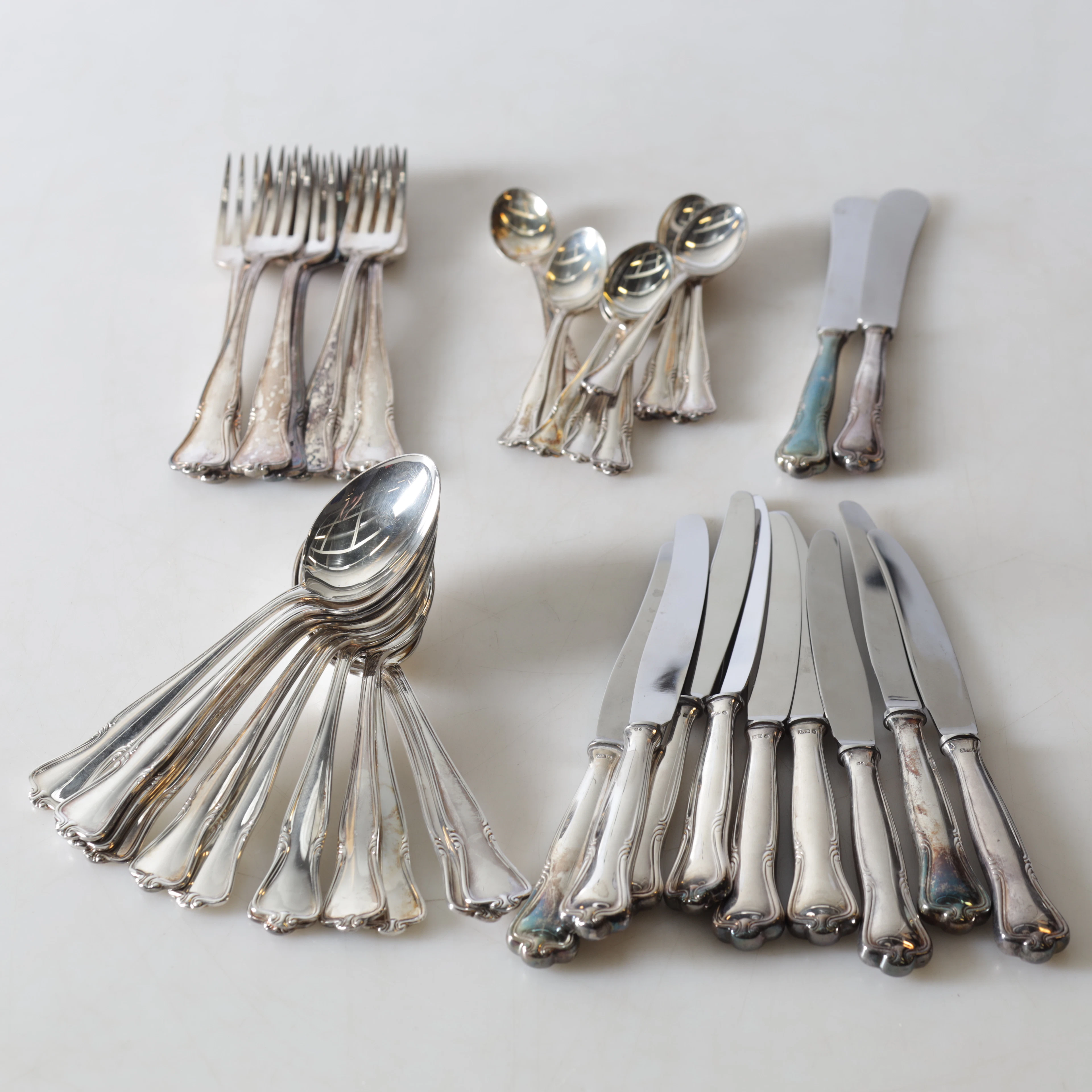 BESTICK, 42 st, silver, mod. "Gripsholm" olika tillverkare, 1900-talets