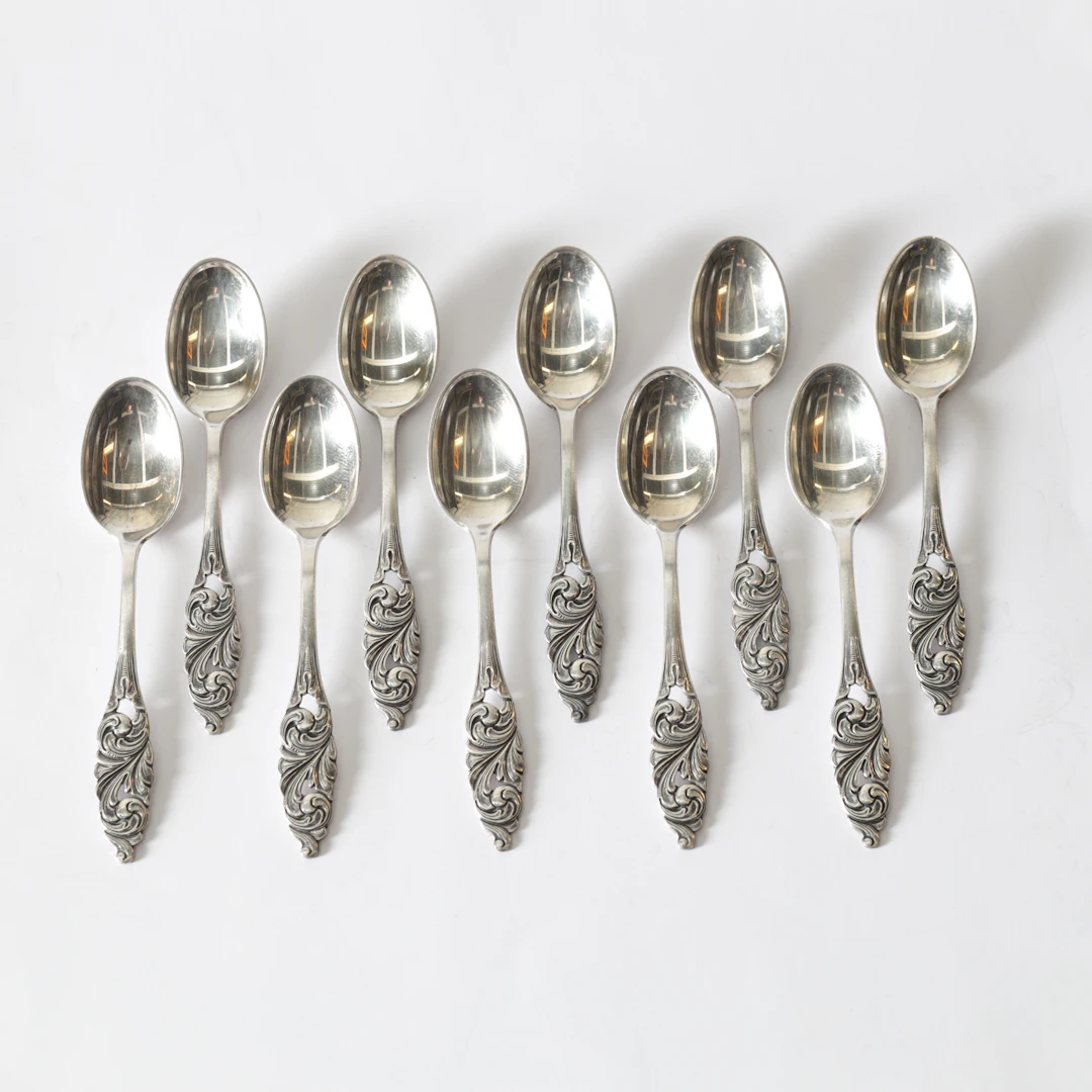 KAFFESKEDAR, 10 st, silver, Norge. Totalvikt ca 86,8 gram.
