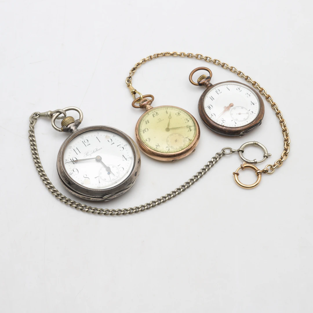 FICKUR, 3 st, silver/doublé/vitmetall, b.la. Omega.