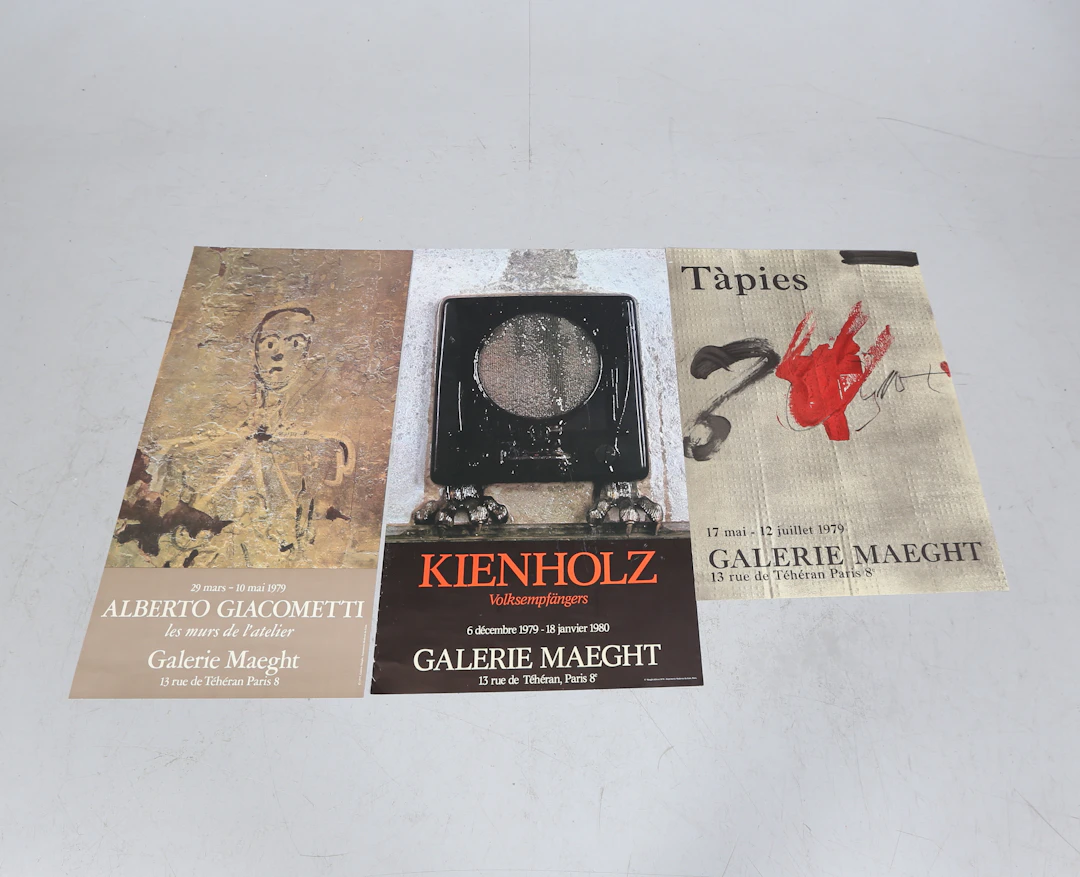 UTSTÄLLNINGSAFFISCHER, 3 st, Antoni Tàpies, Kienholtz samt Alberto