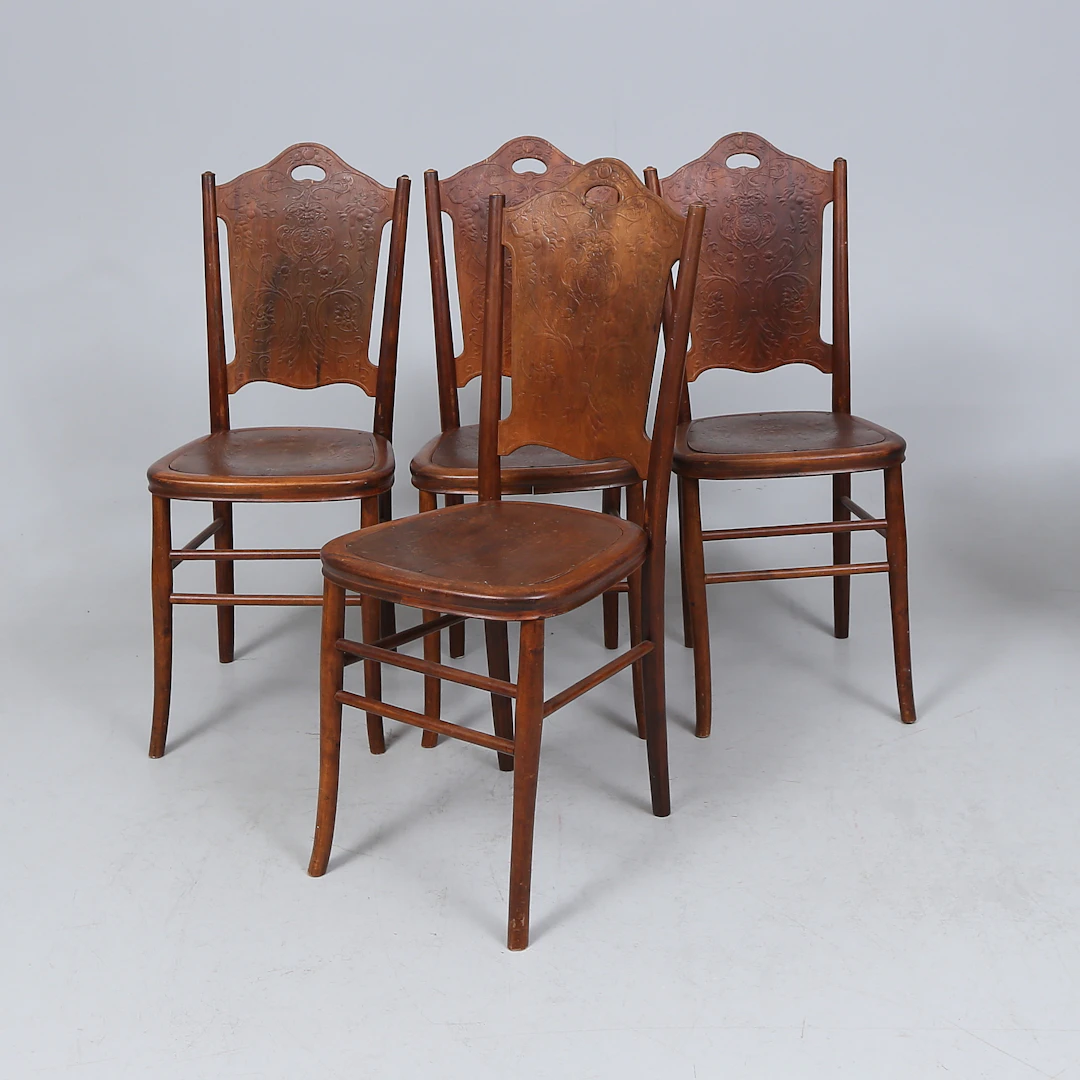 STOLAR, 4 st, formpressade sitsar och ryggar, 1900-talets första hälft.