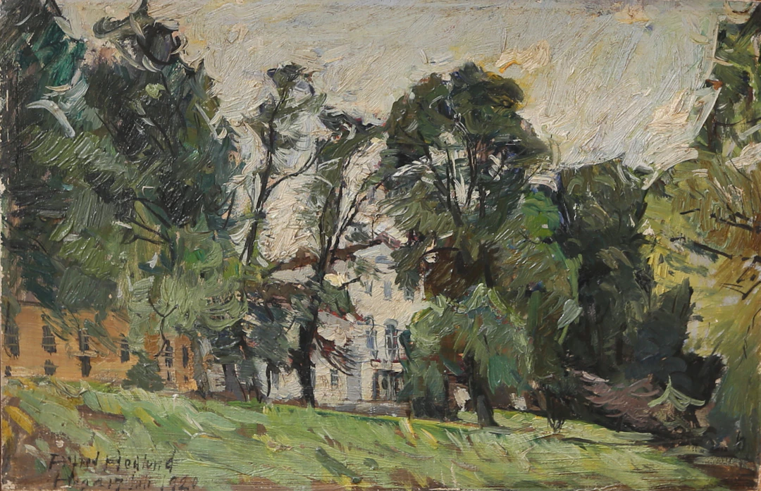 ALFRED HEDLUND. olja på duk, "Haga Slott", uppklistrad på pannå, signerad