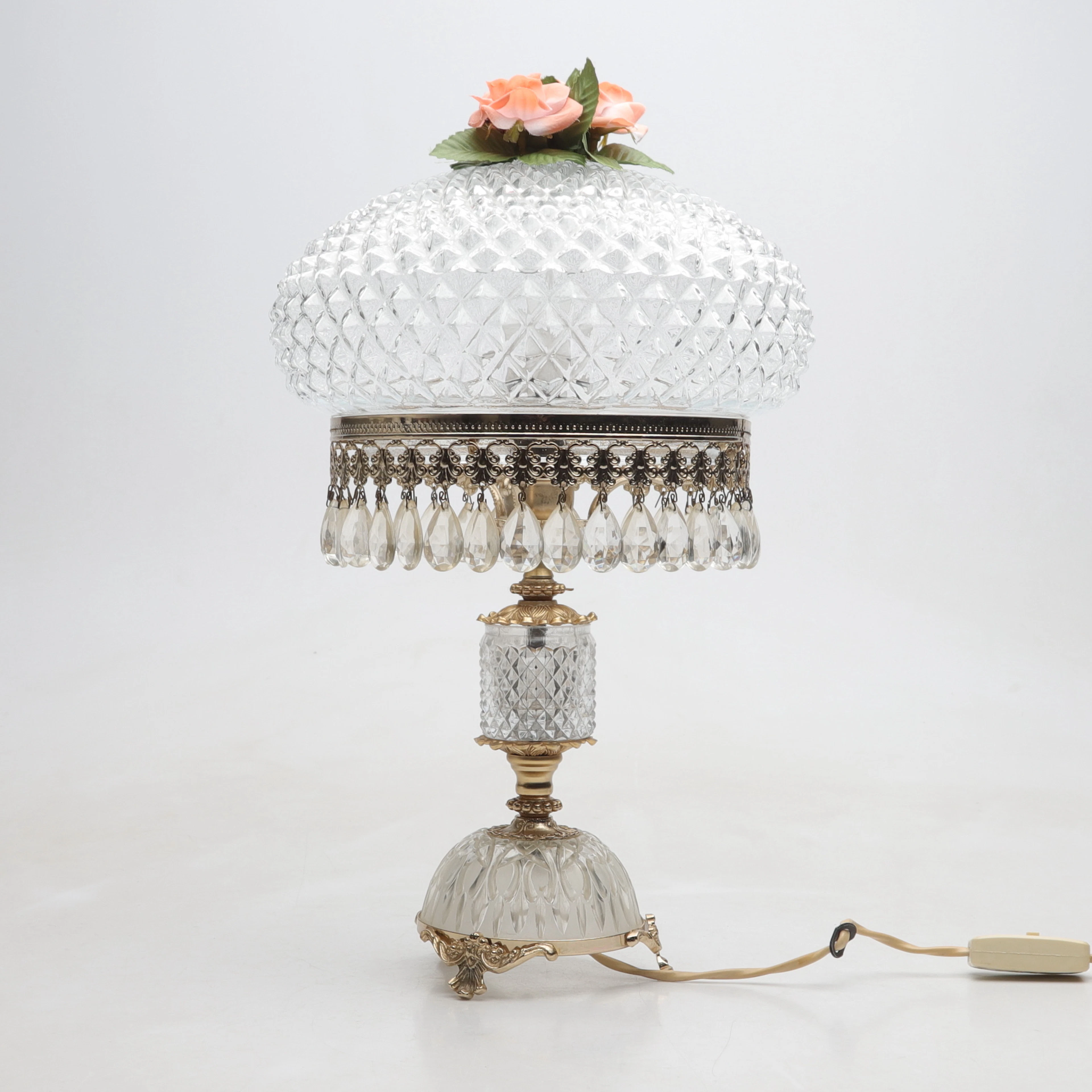 BORDSLAMPA, glas och mässing, 1900-talets andra hälft.