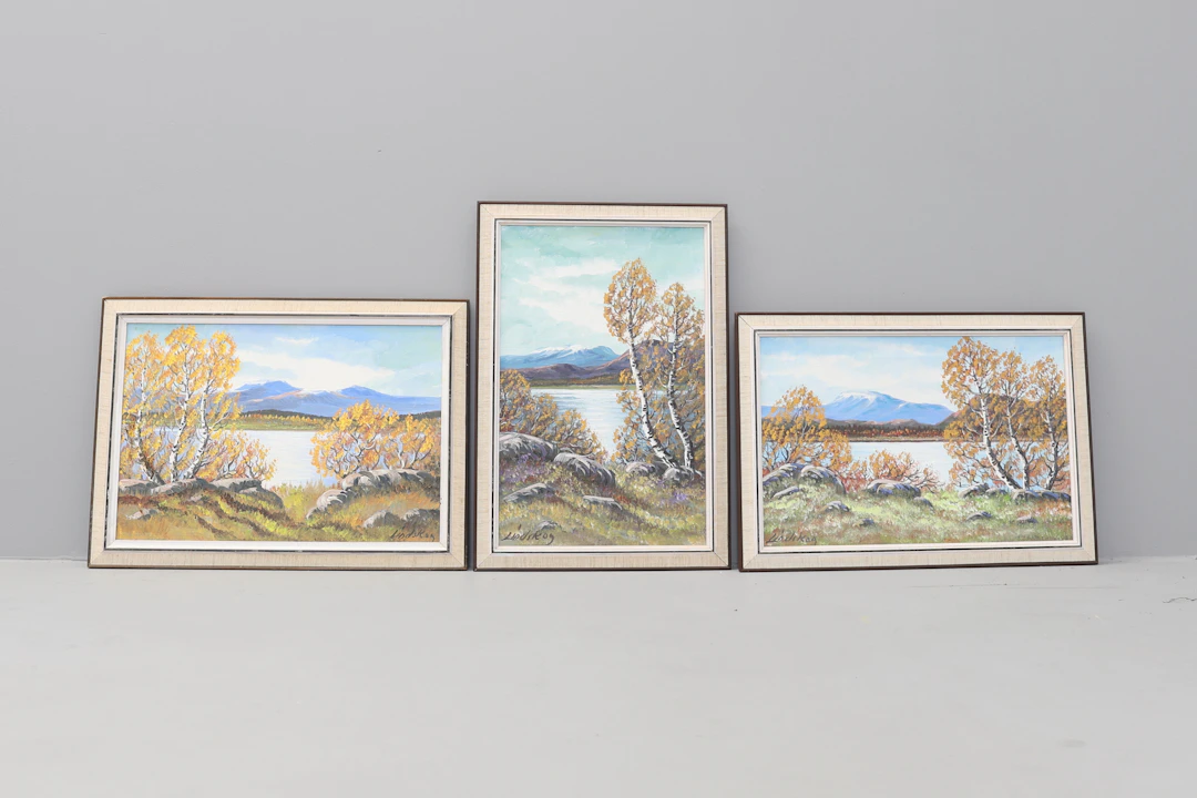 JOSEF LINDSKOG. Olja på duk, 3 st. Höstmotiv i fjällandskap, signerade.