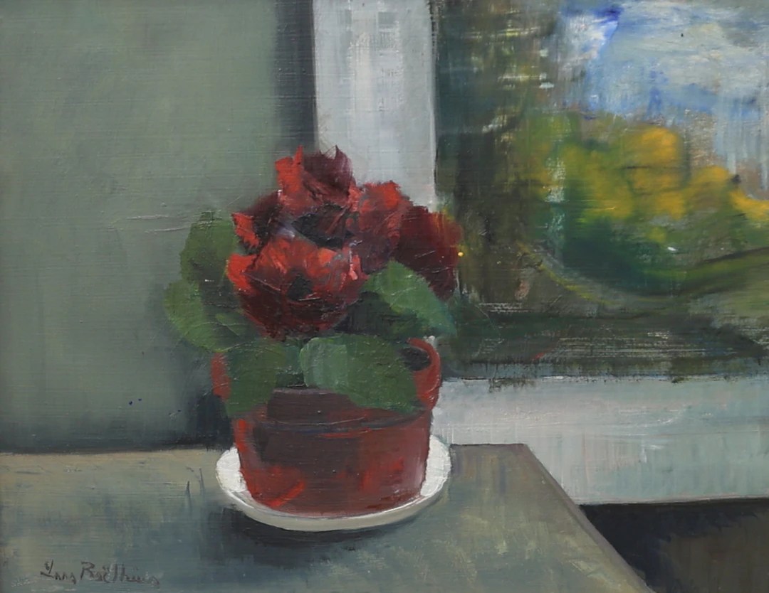 LARS BOËTHIUS. Olja på pannå, blomsterstilleben, signerad.