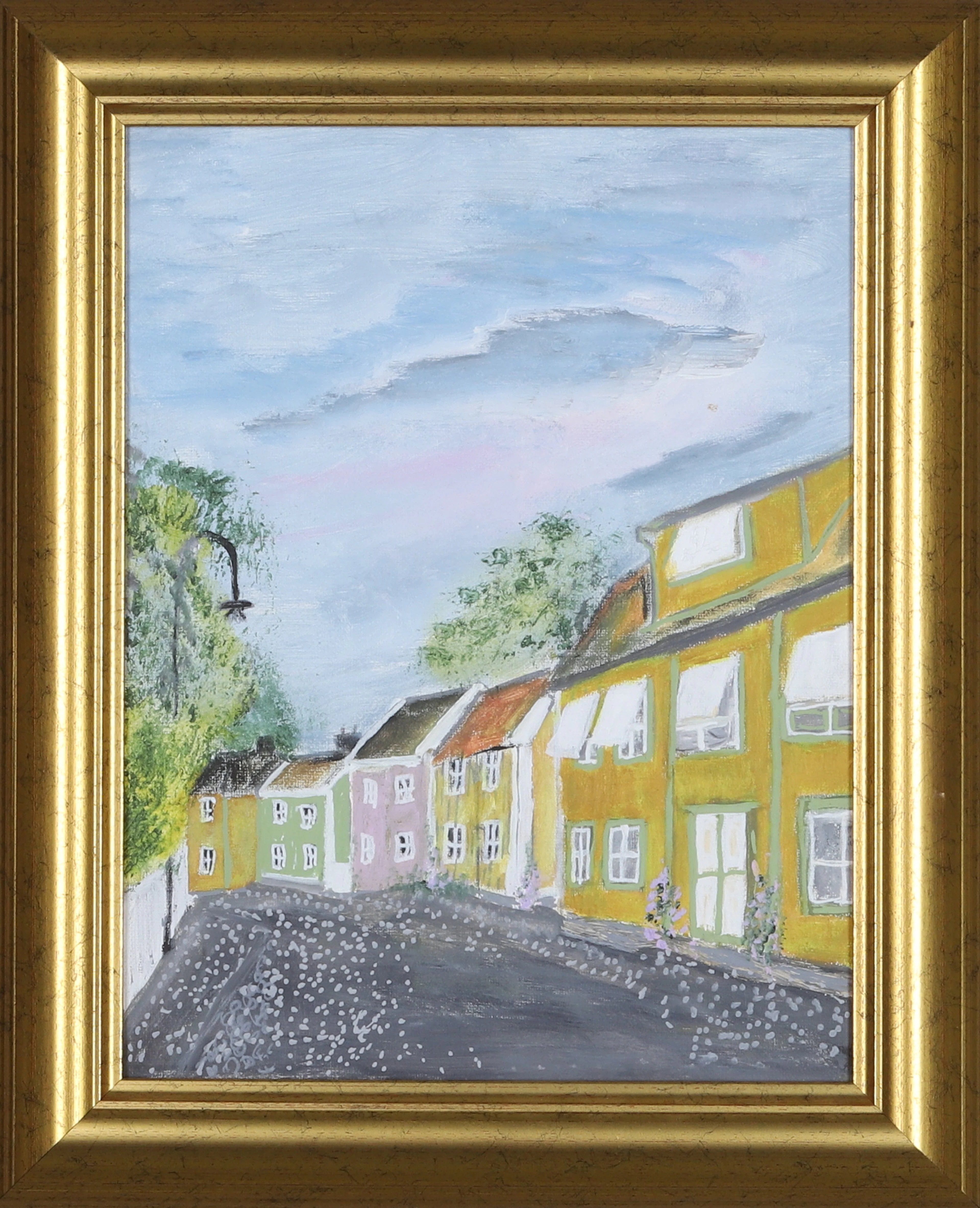 MARGARETA SKÖLD. Akryl på duk, "Munkbrogatan", stadsmotiv, signerad.