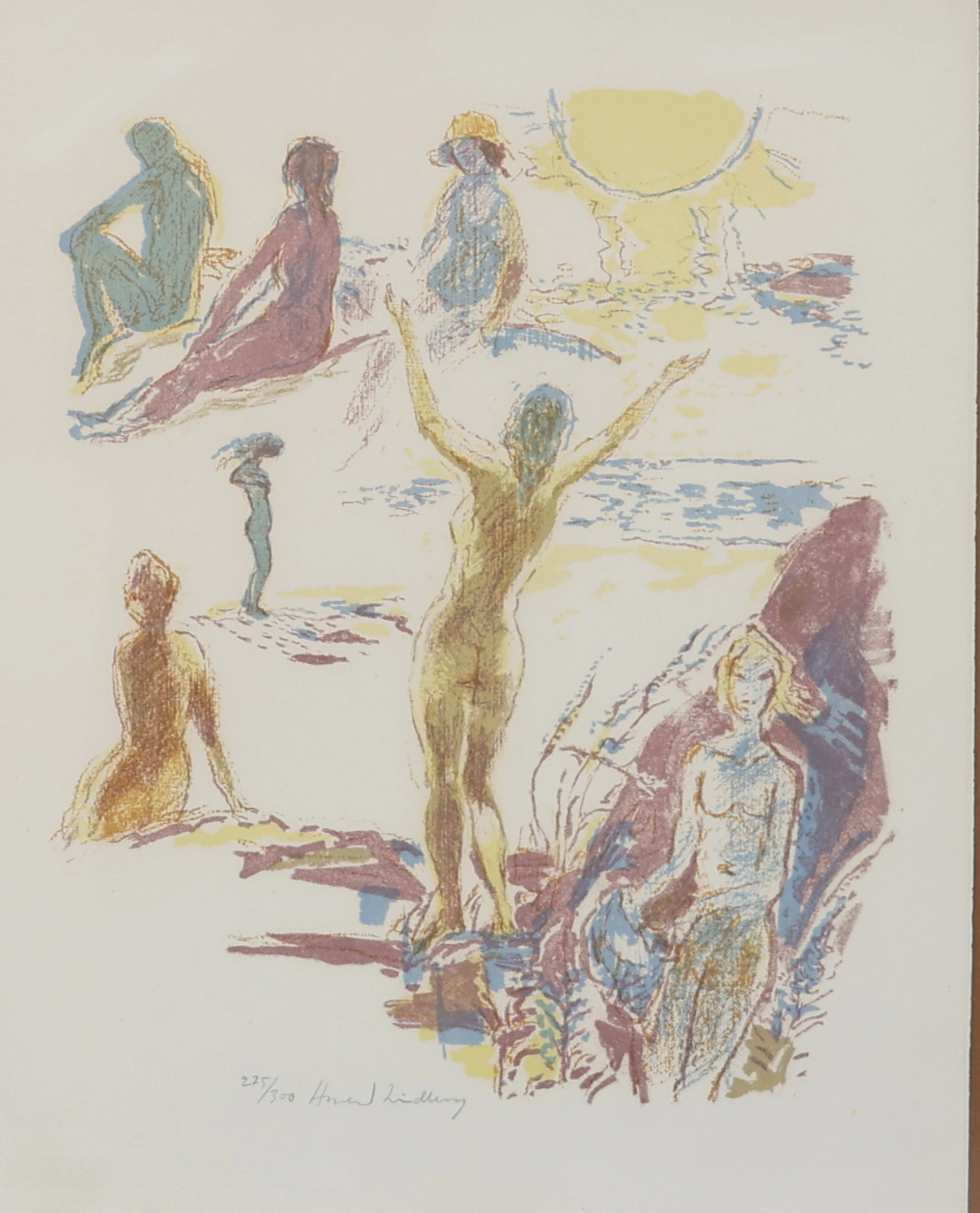 HARALD LINDBERG. Nakenbadare, litografi, signerad samt numrerad 275/300.