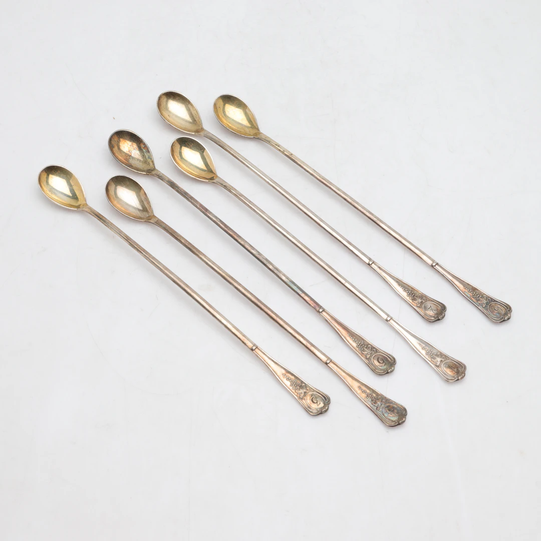 DRINKSKEDAR, 6 st, nysilver, 1900-tal.