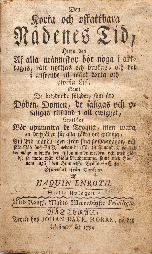 BOK. "Den korta och oskattbara nådens tid...", Haquin Enroth, Johan