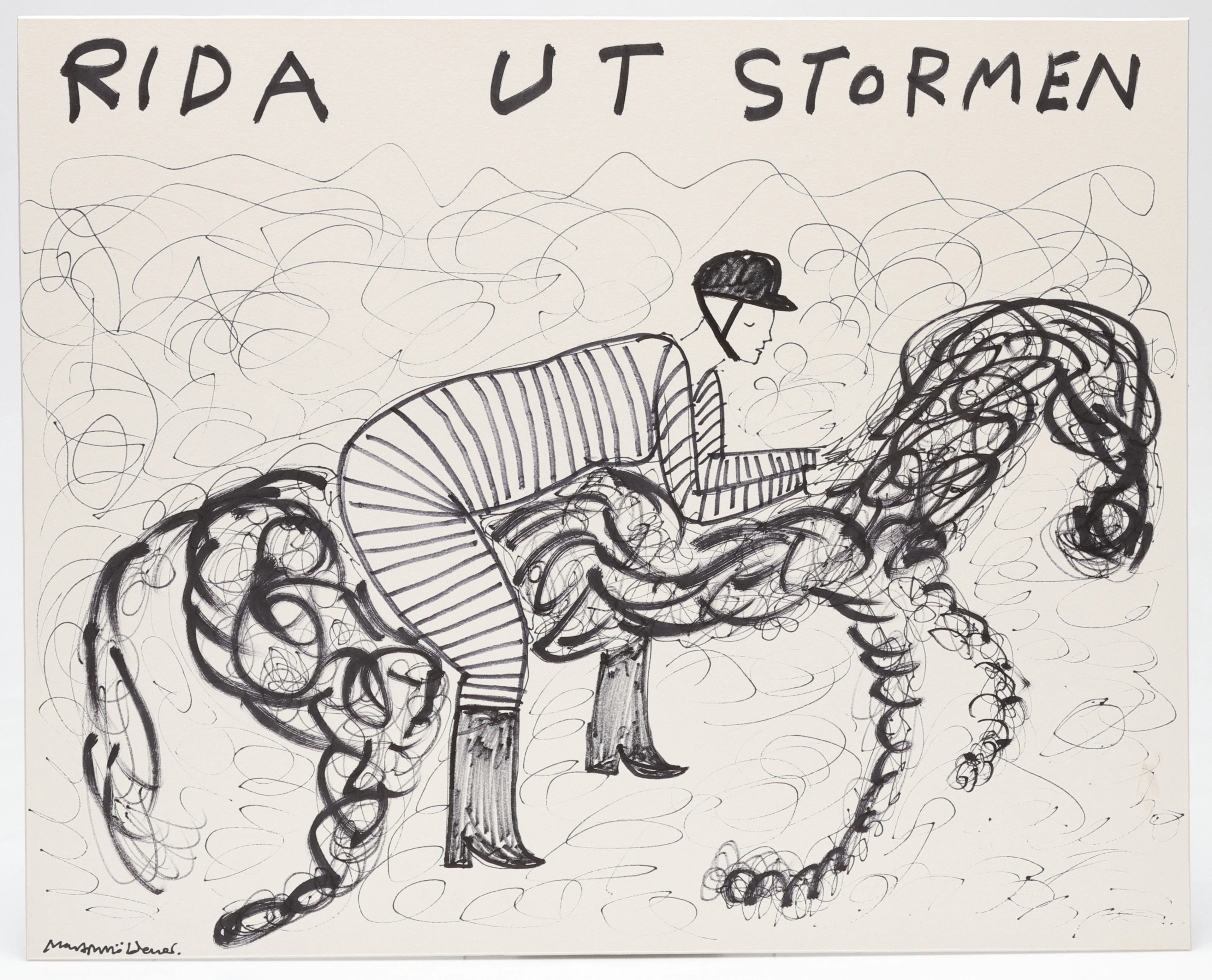 MARTIN MÖLDENER. "Rida ut stormen", tusch på passepartout, signerad.