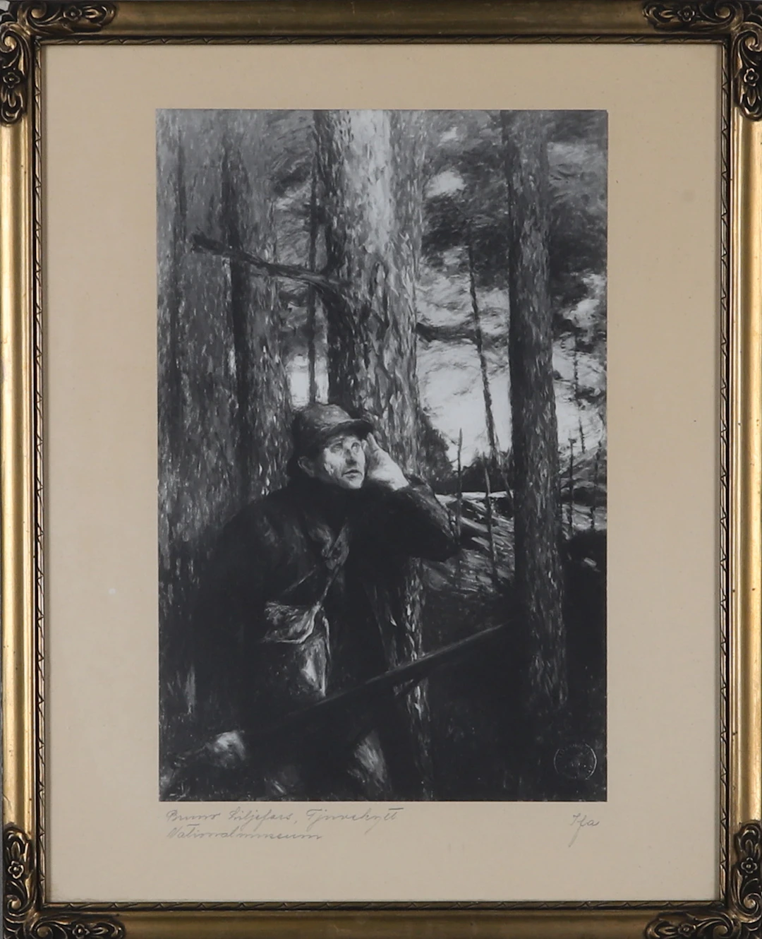 BRUNO LILJEFORS. efter, "Tjuvskytt", grafiskt tryck, Nationalmuseum, Stockholm.