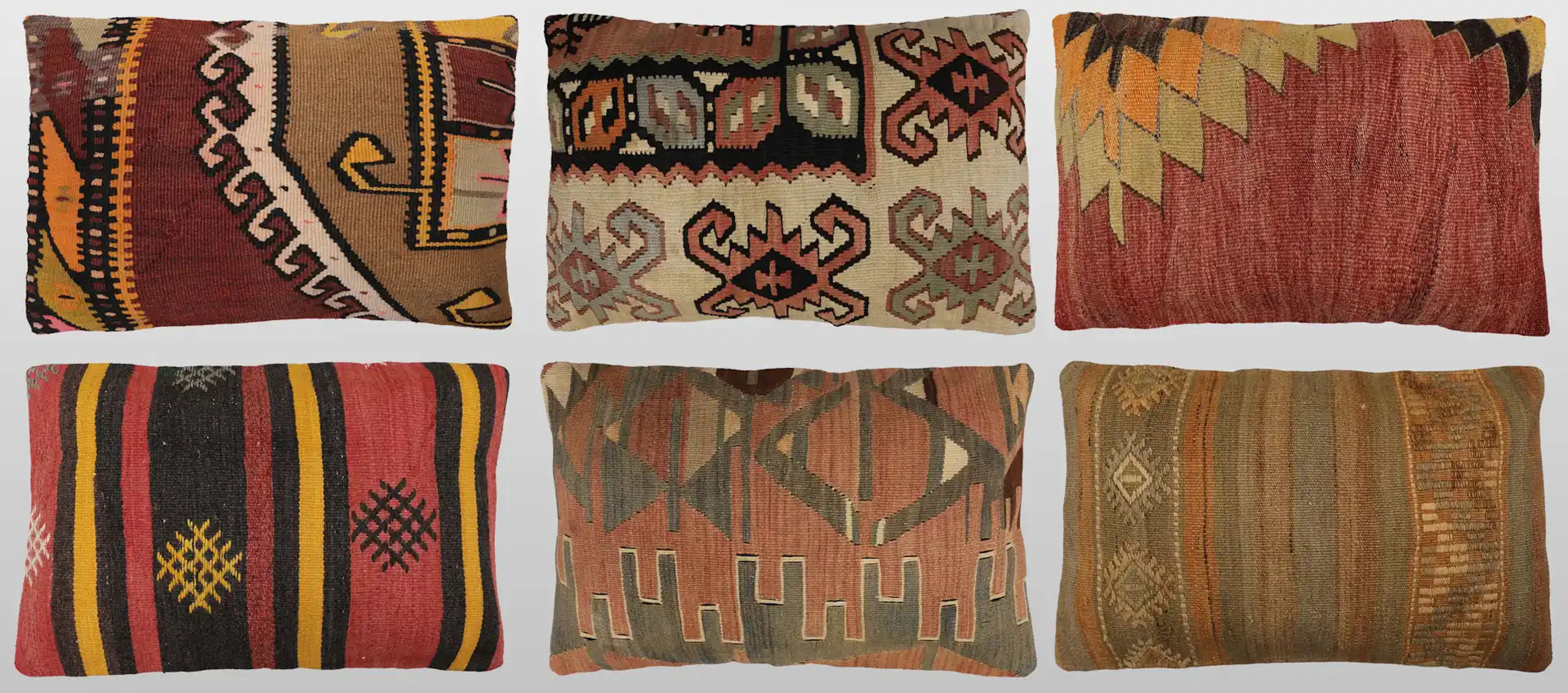 ORIENTMATTA. Parti kuddfodral 6st, anatoliska Kelim fragment, 60 x 40 cm.