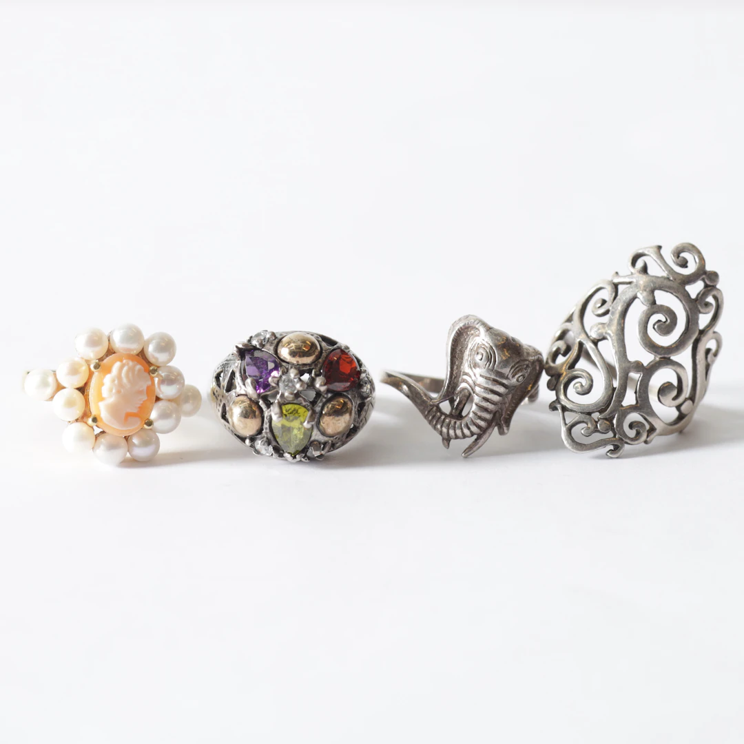 RINGAR, 4 st. Delvis silver, 1900-tal.