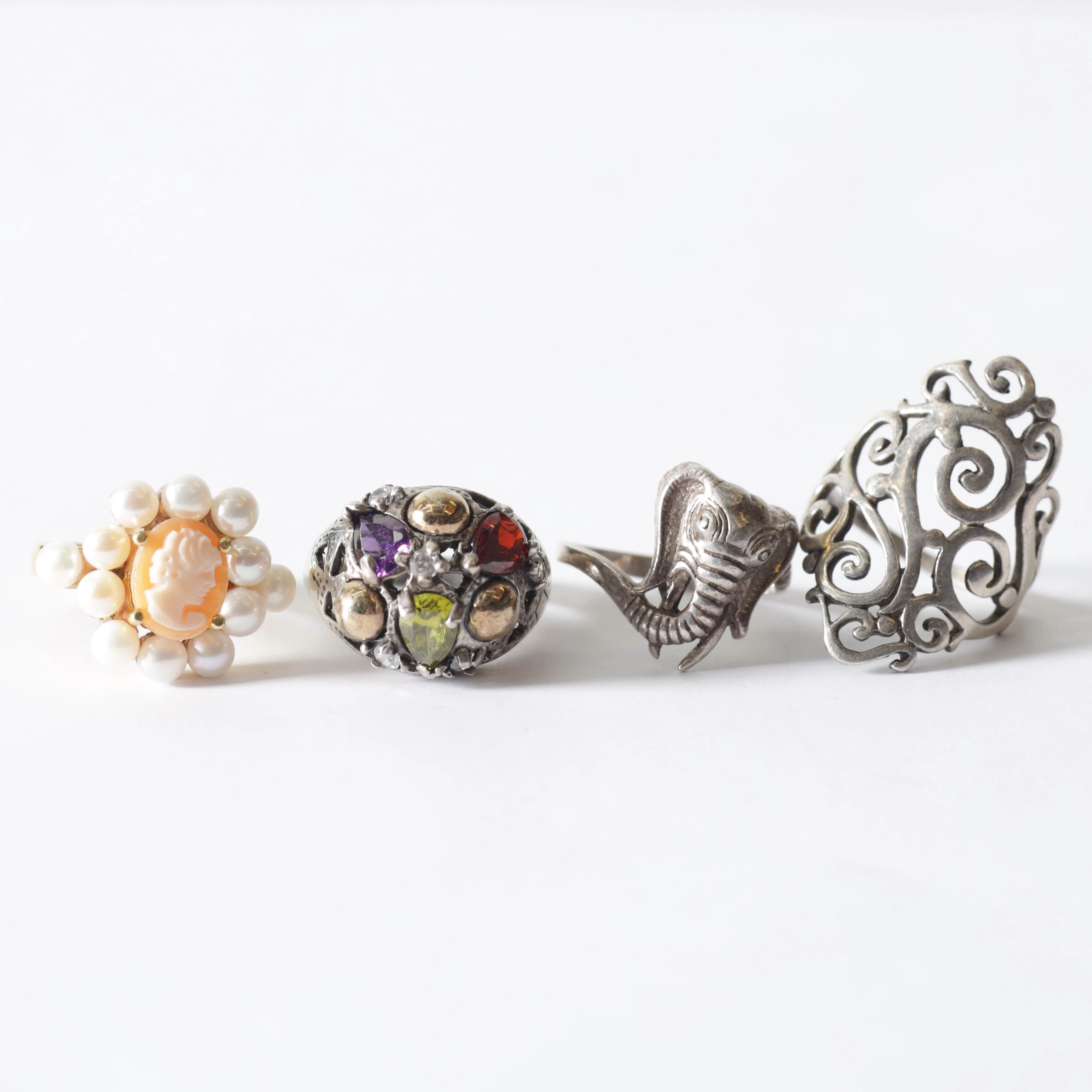 RINGAR, 4 st. Delvis silver, 1900-tal.