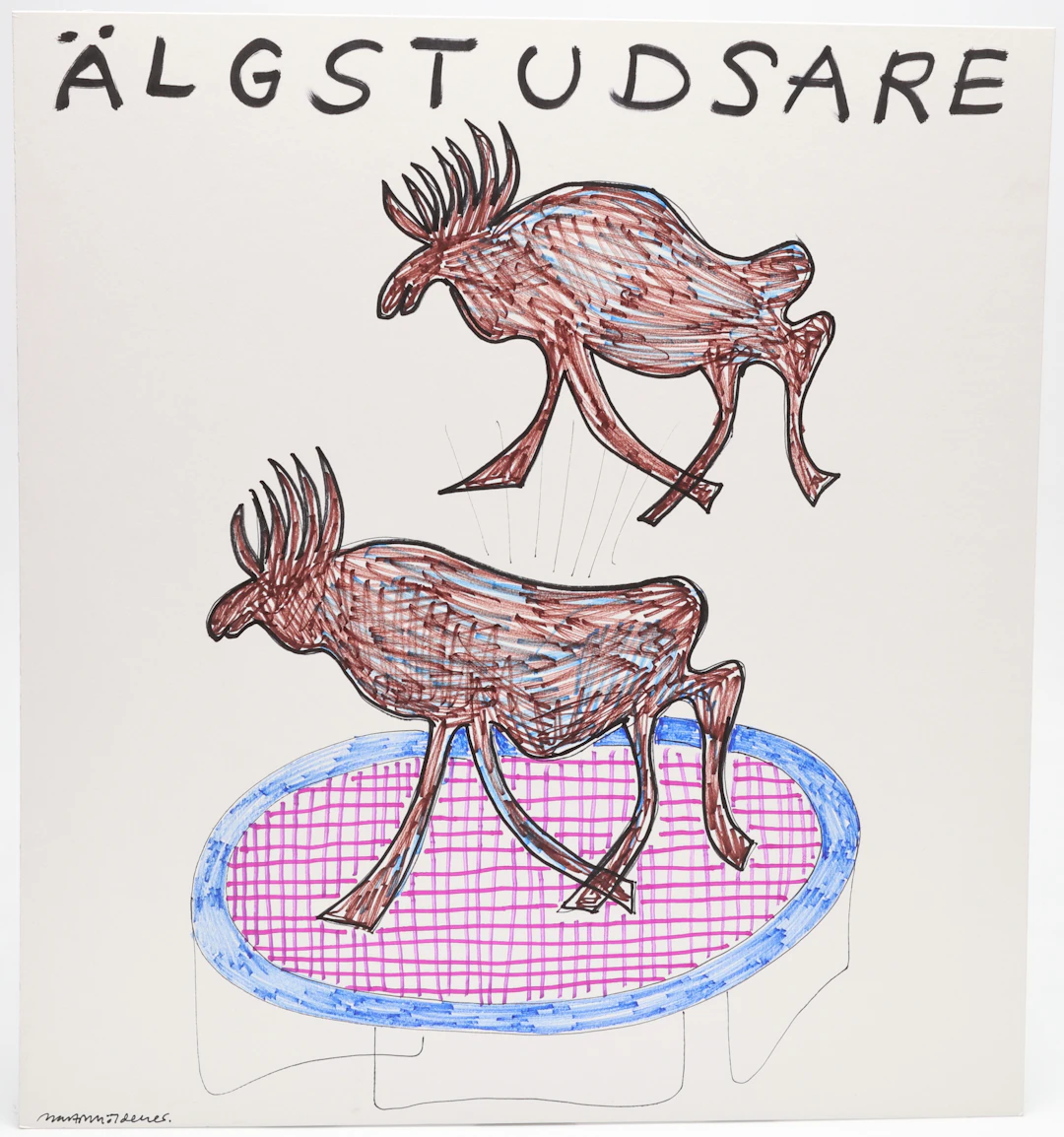 MARTIN MÖLDENER. "Älgstudsare", tusch på passepartout, signerad.