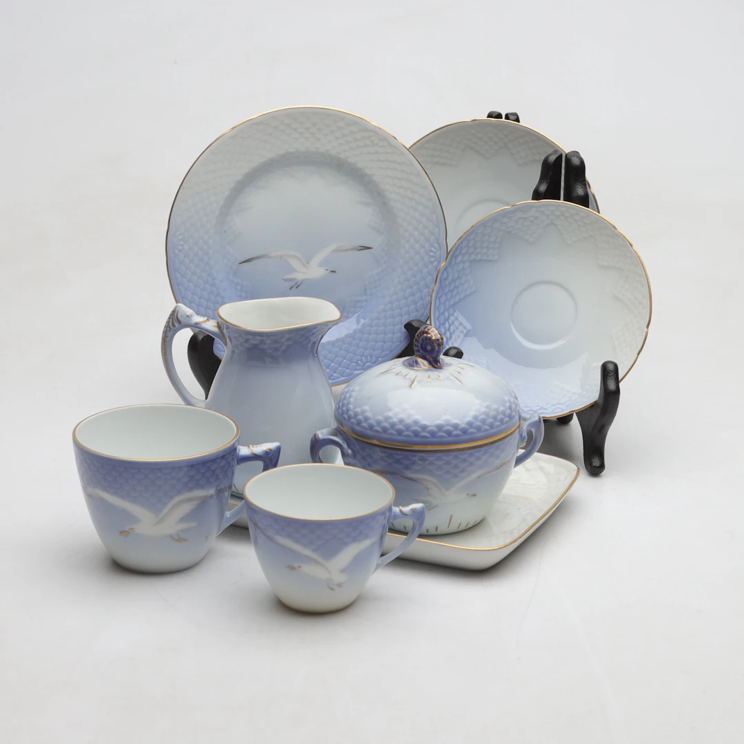KAFFESERVIS, 17 delar, porslin, "Blå måsen", Bing & Grøndahl, Danmark.