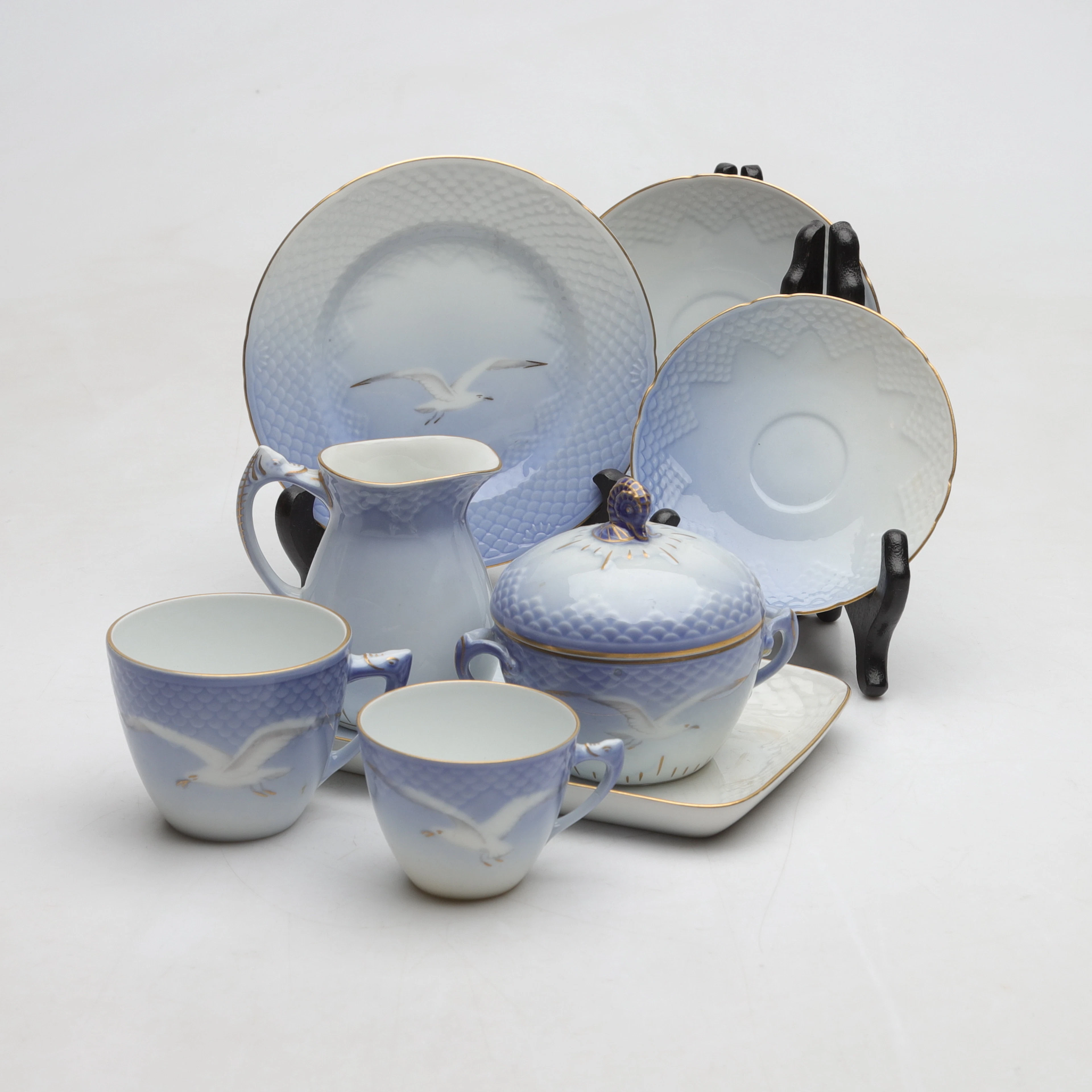 KAFFESERVIS, 17 delar, porslin, "Blå måsen", Bing & Grøndahl, Danmark.