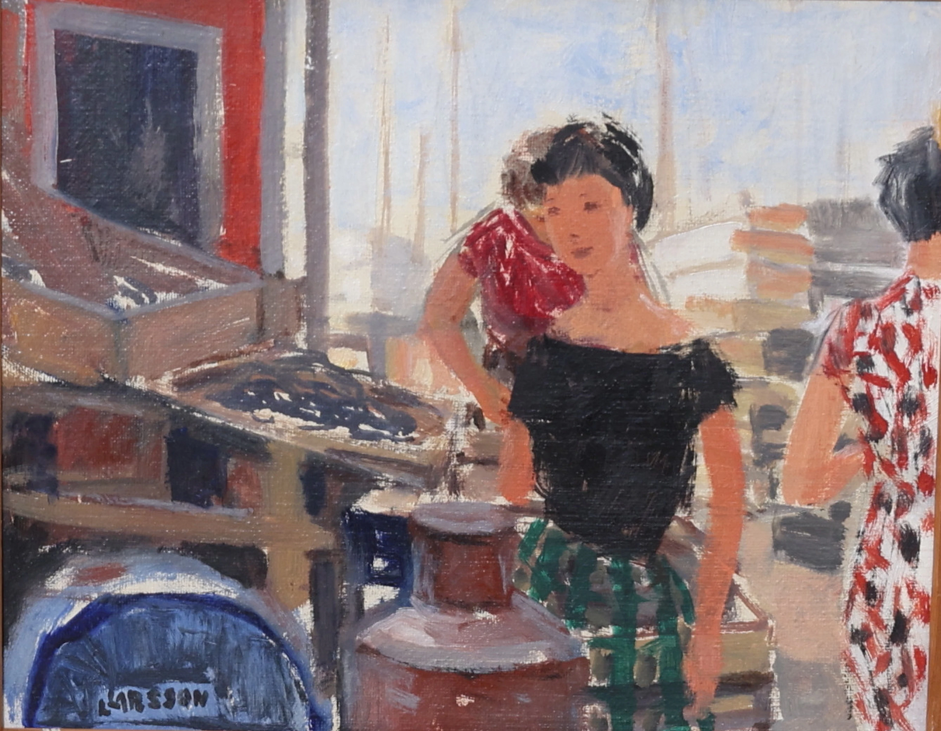 LARS ERIK LARSSON. Hamnmotiv, olja på pannå, signerad, 1900-tal.