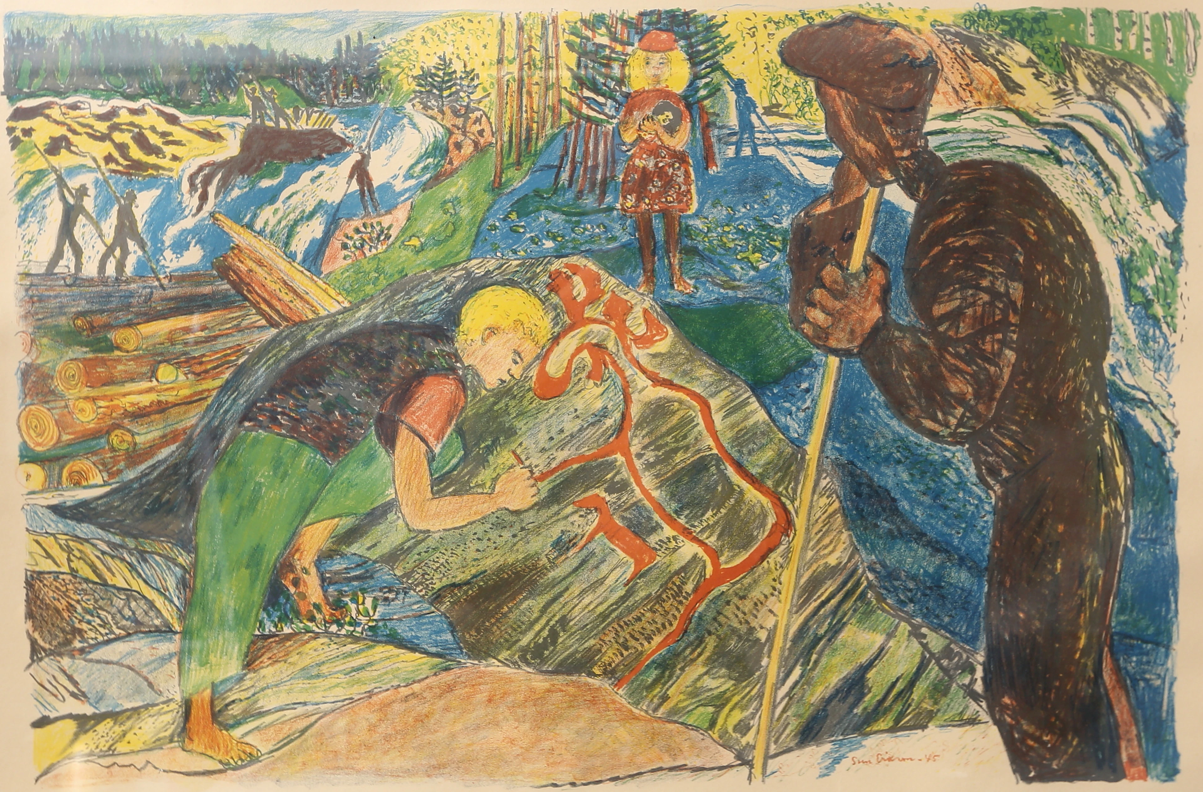 SVEN X:ET ERIXSON. litografi, "Fornforskare", signerad i trycket.
