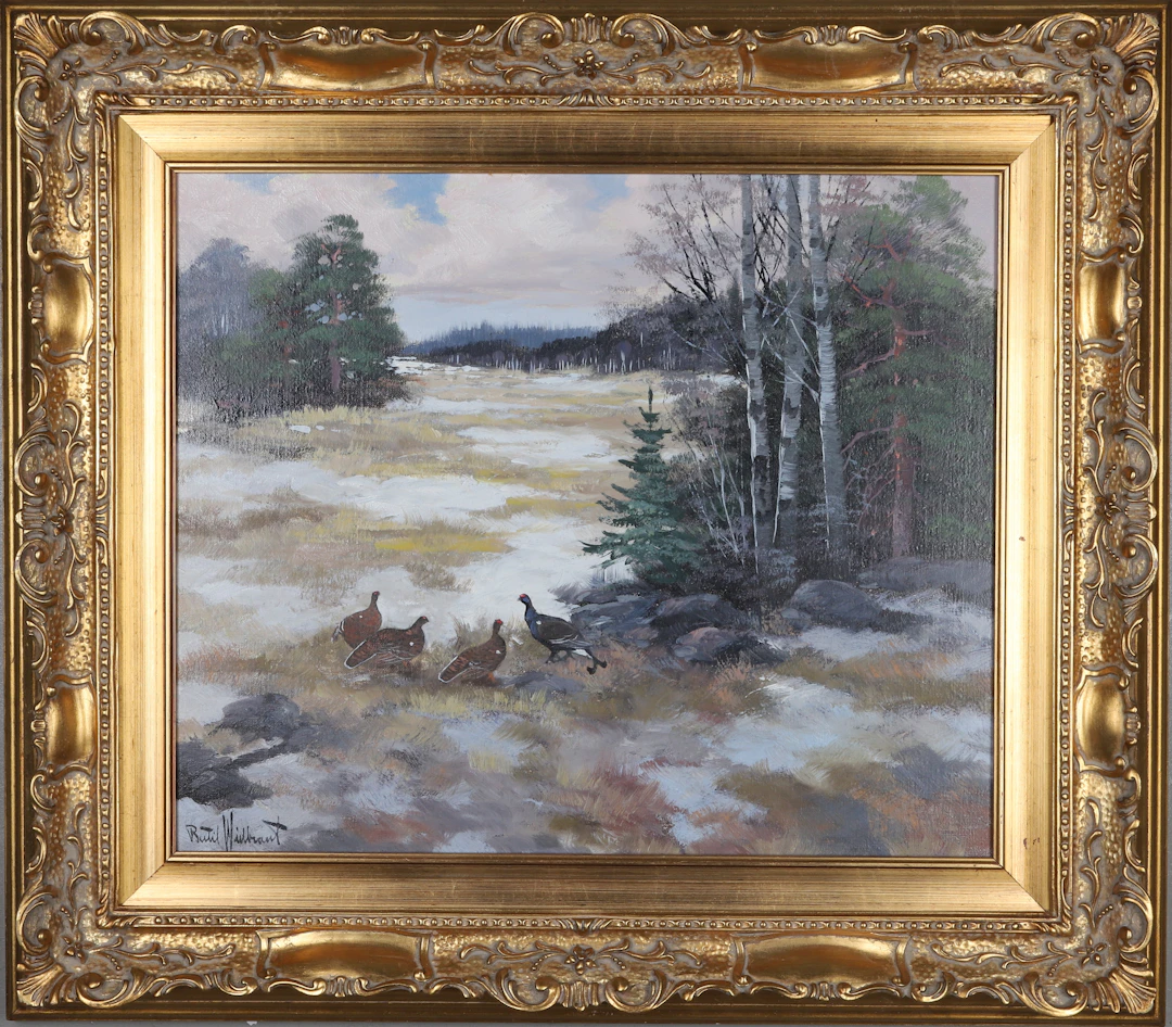 BERTIL WIDBRANDT. Olja på duk, tjädrar i vinterlandskap, signerad.