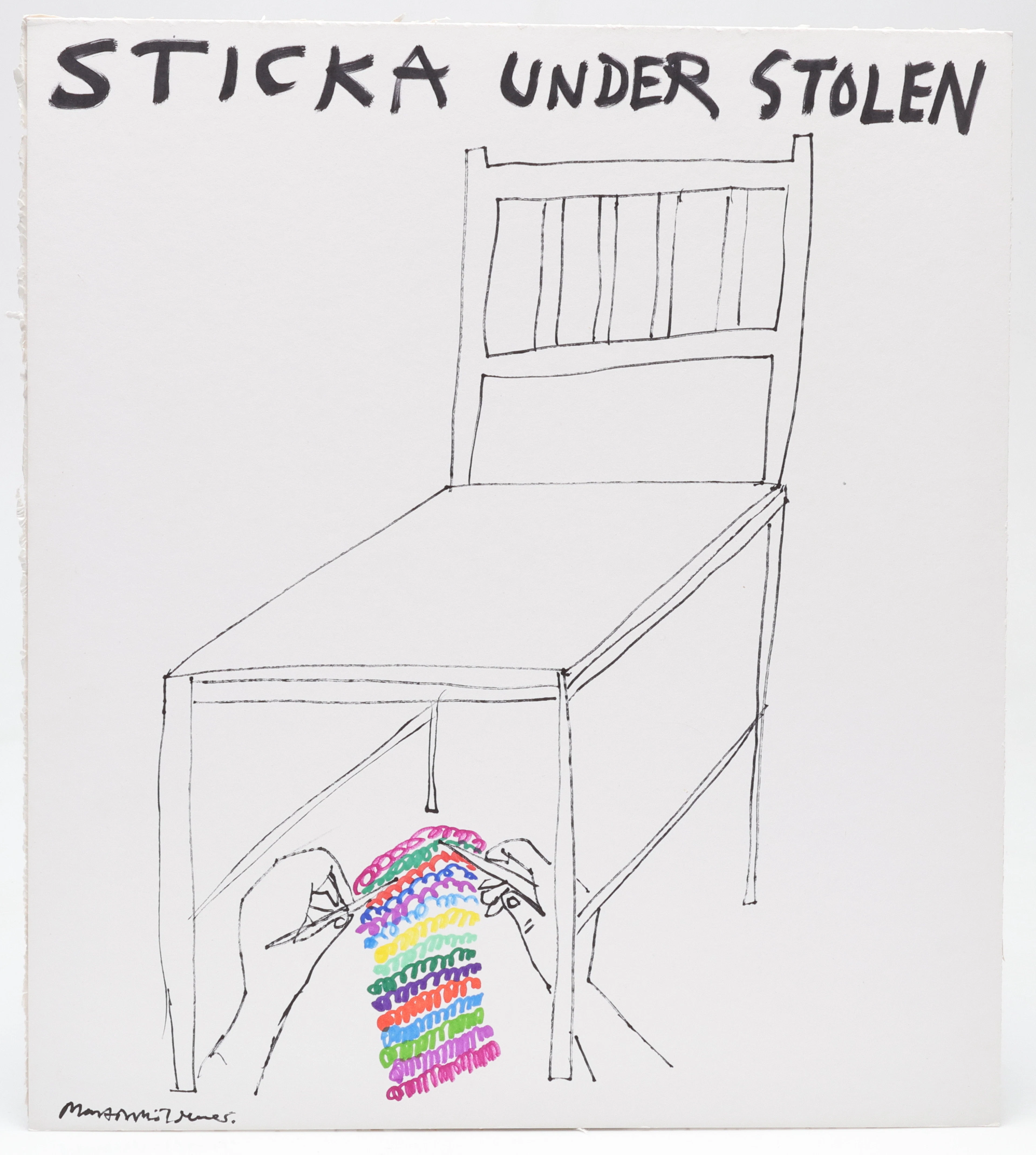 MARTIN MÖLDENER. "Sticka under stol", tusch på passepartout, signerad.