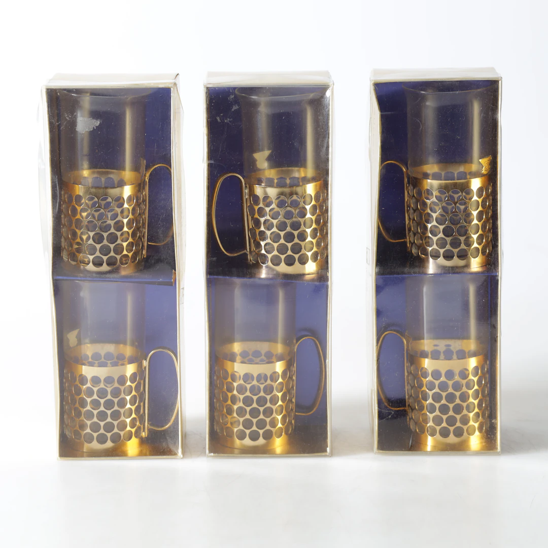 IRISHCOFFEGLAS, 6 st. Glas och mässing, Gullaskruf, 1900-tal.
