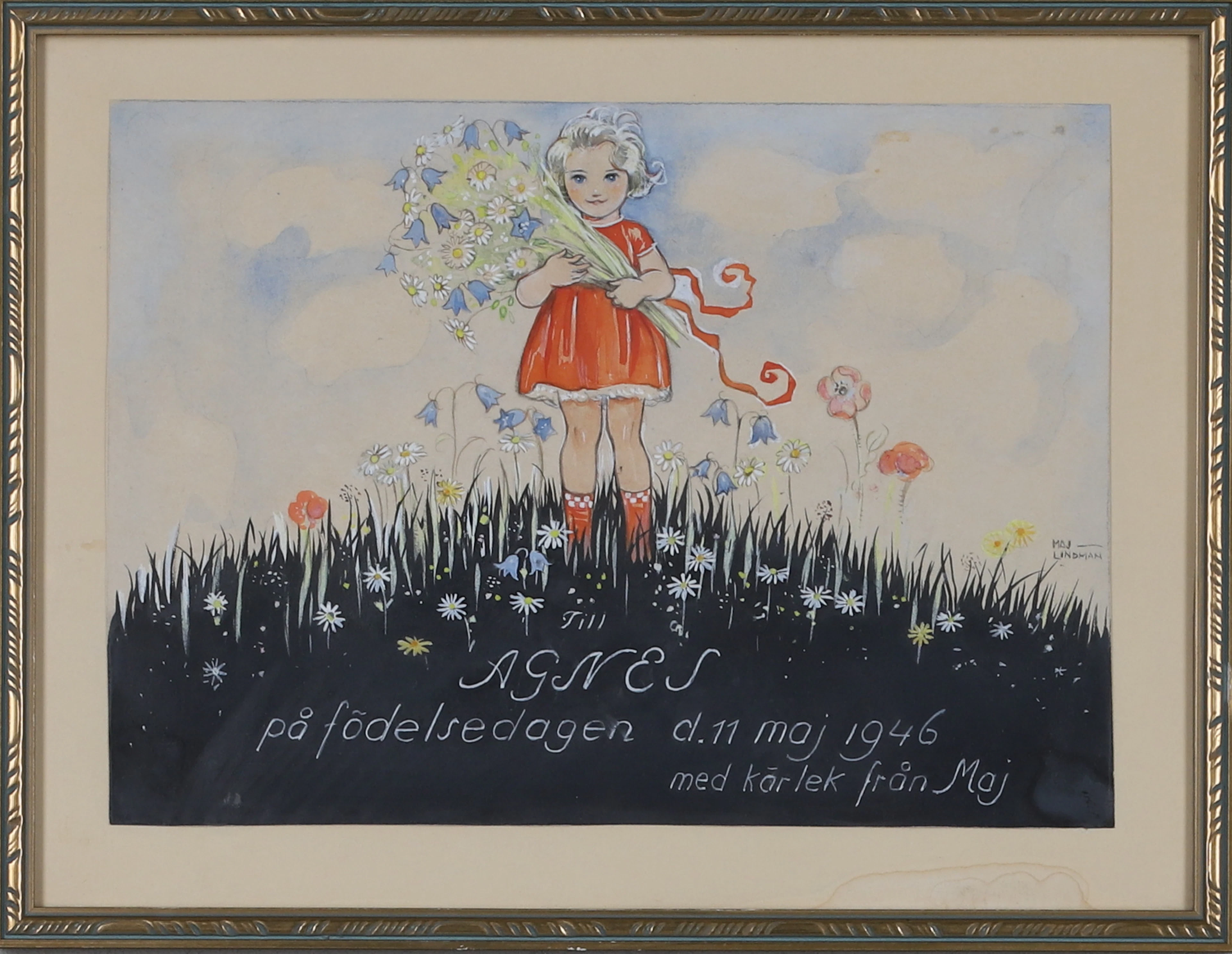 MAJ LNDMAN. blandteknik, signerad och daterad 1946.