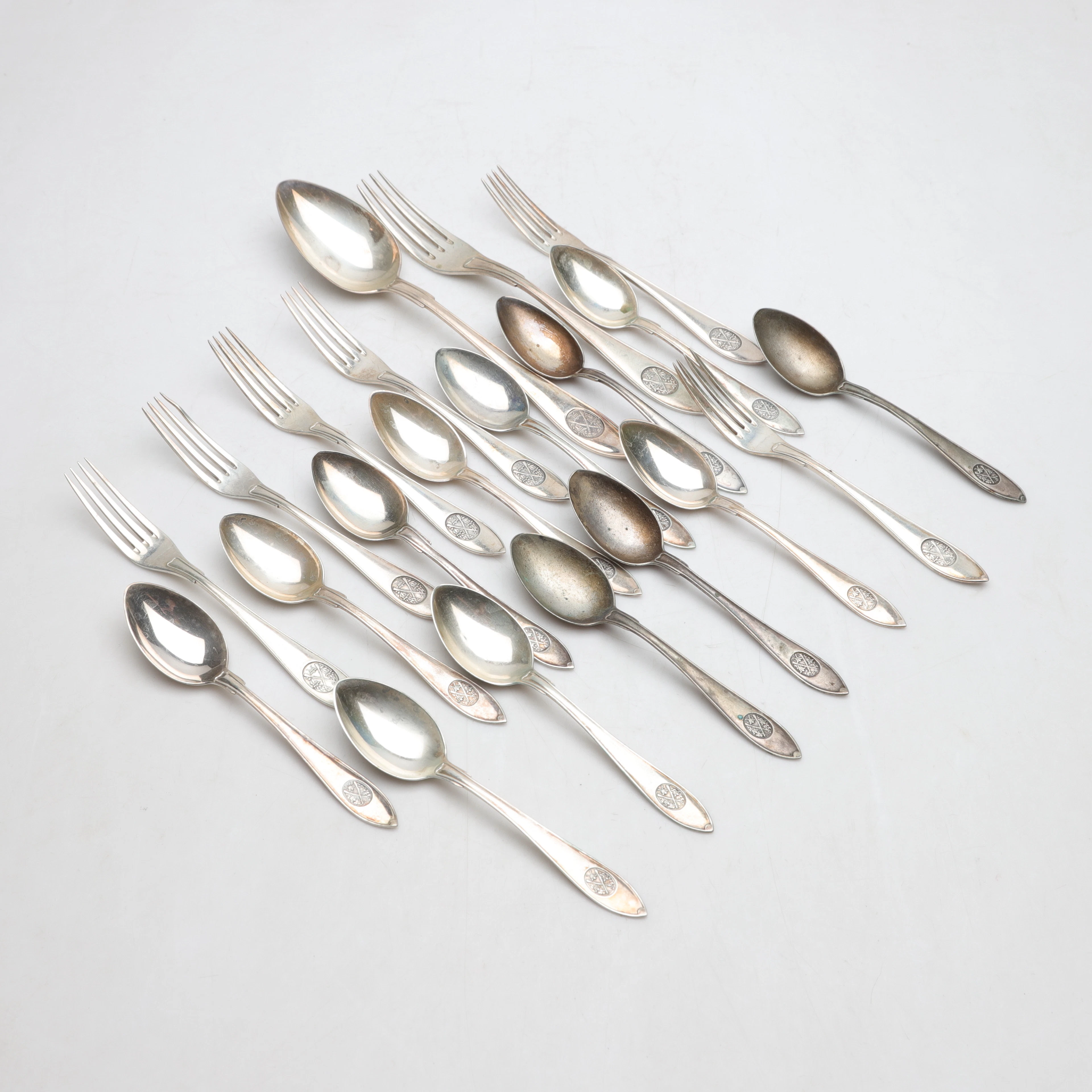 BESTICK, 21 delar, silver, "Skytte", Sverige. Totalvikt ca 409 g.