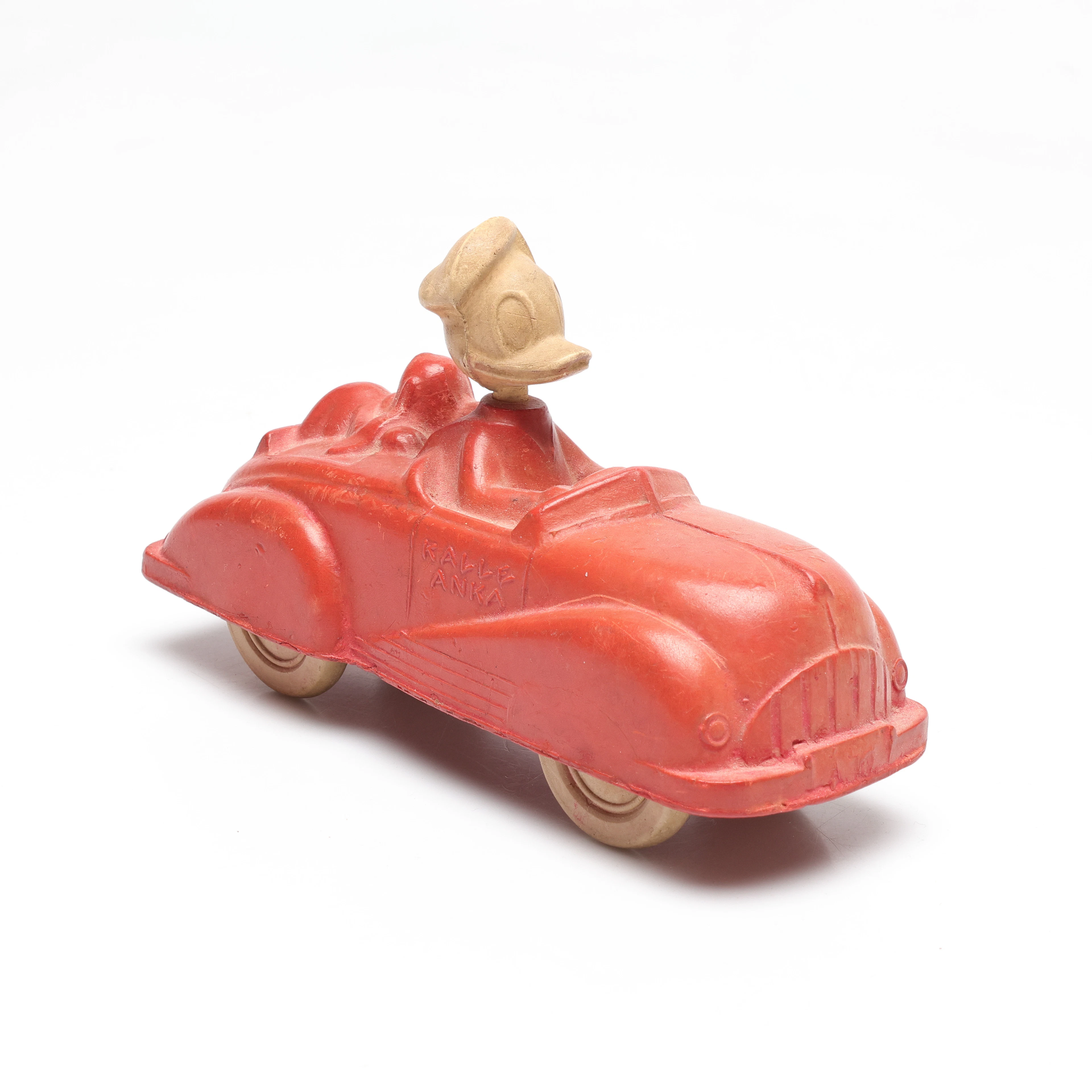 MODELLBIL, gummi, "Kalle Anka", möjligen Ulvsunda Gummifabrik, 1940/50-tal.