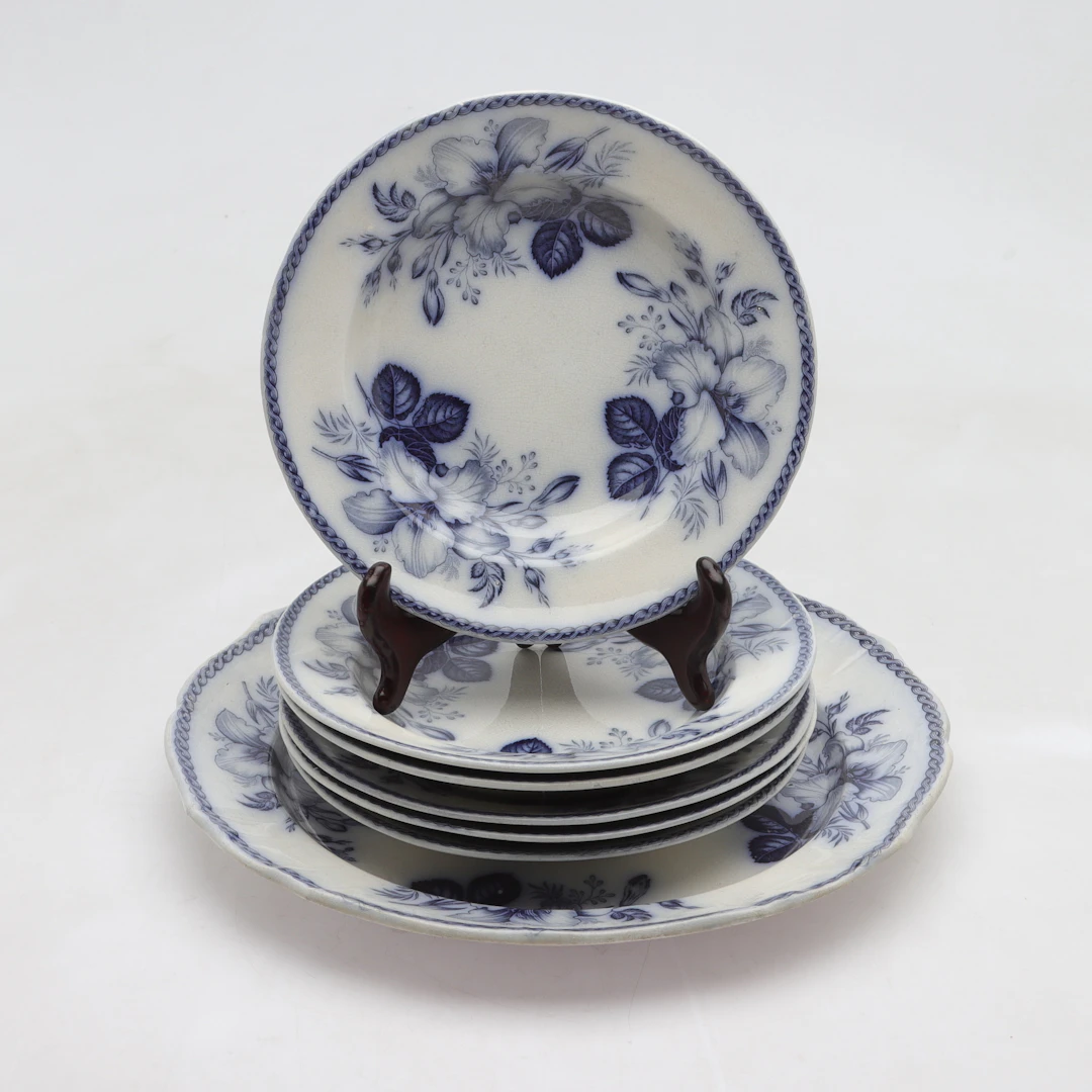 SERVISDELAR, 7 st, flintgods, "Lilium", Gustavsberg, 18-/1900-tal.