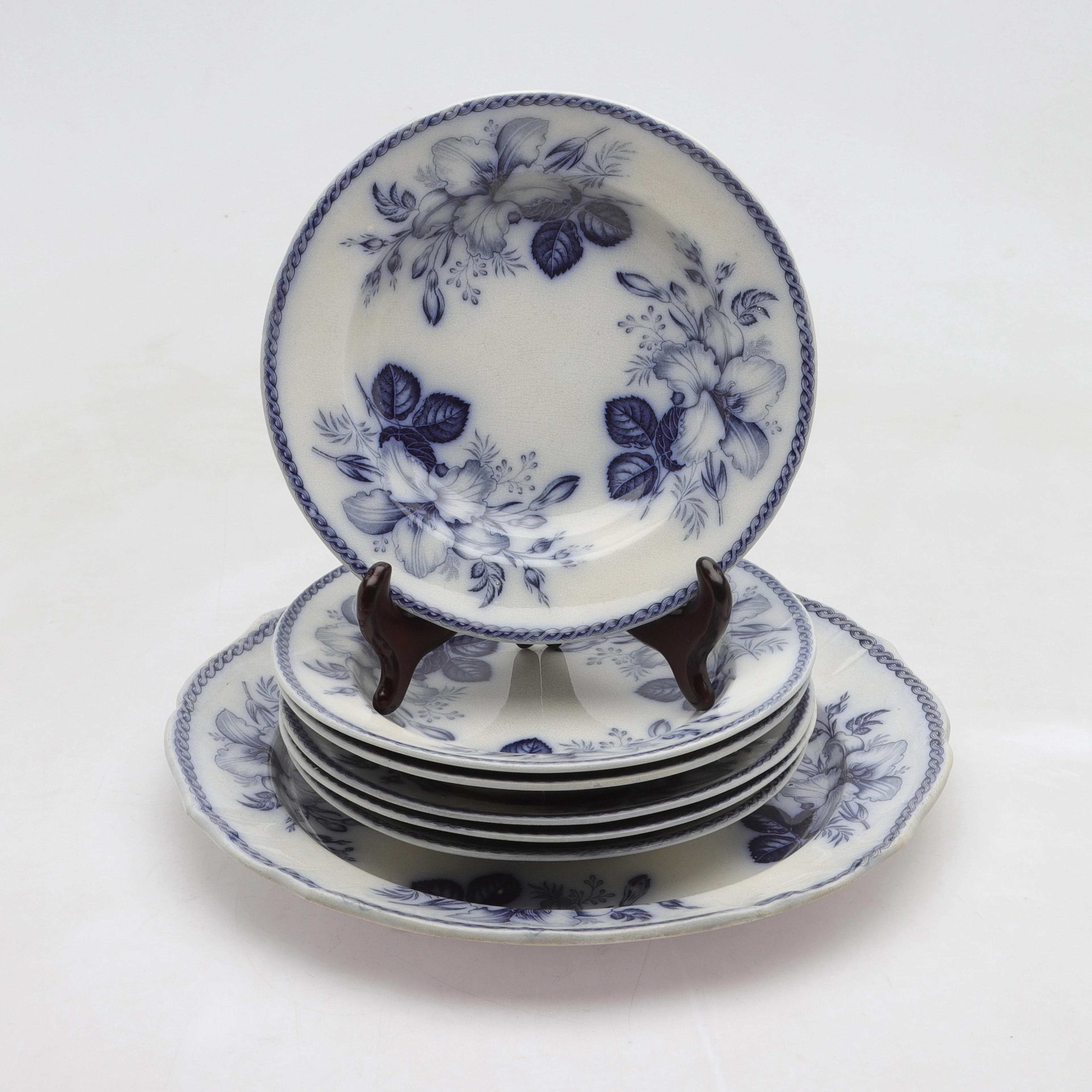 SERVISDELAR, 7 st, flintgods, "Lilium", Gustavsberg, 18-/1900-tal.
