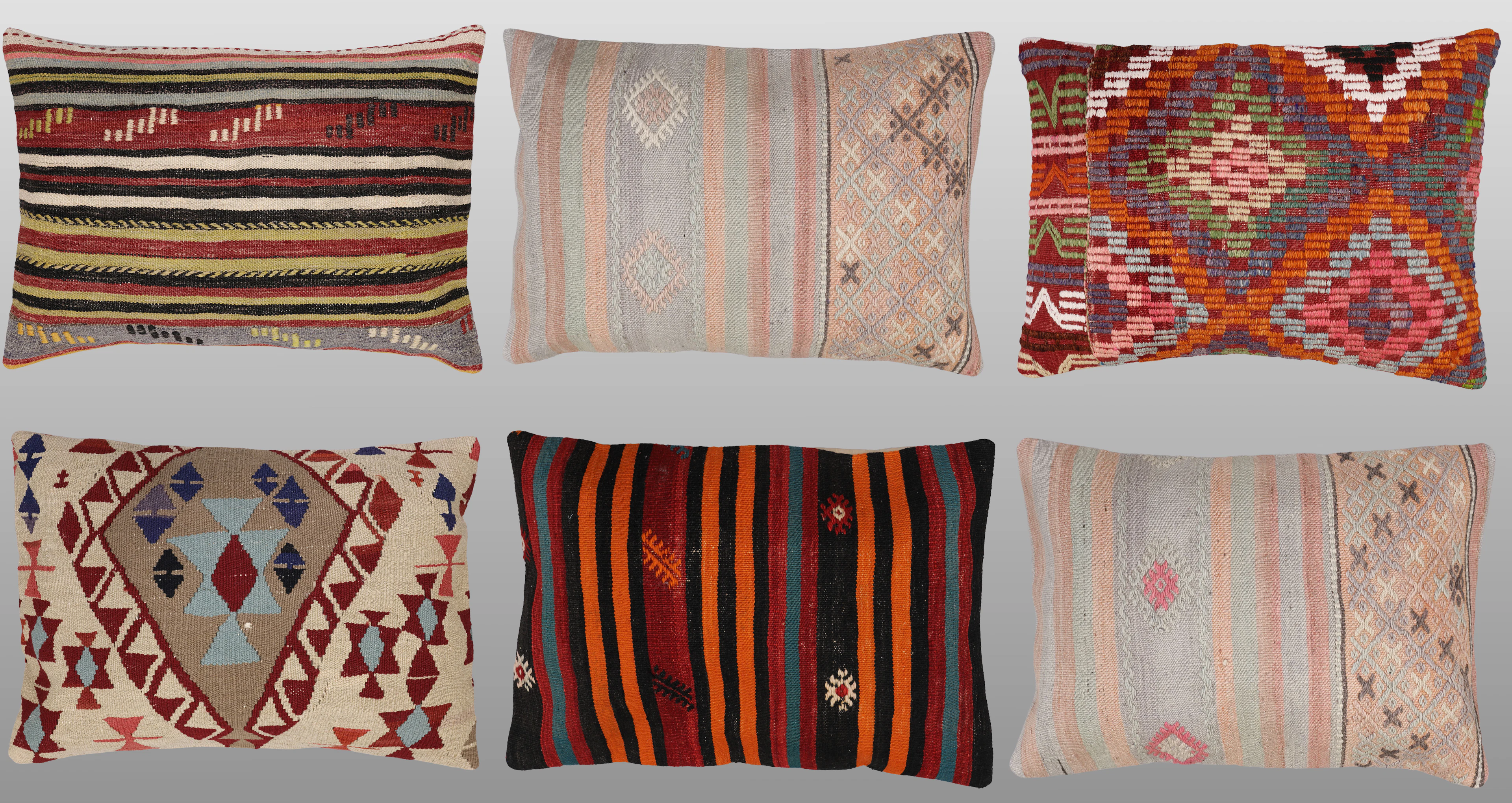 ORIENTMATTA. Parti kuddfodral 6st, anatoliska Kelim fragment, 70 x 50 cm.