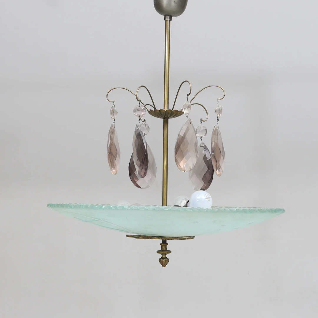 TAKLAMPA, glas/mässing, möjligen Glössner & Co, Sverige, 1930-tal.