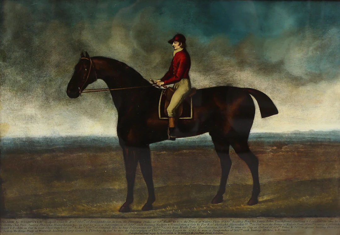 GLASMÅLNING, jockey till häst, England. 1900-tal.