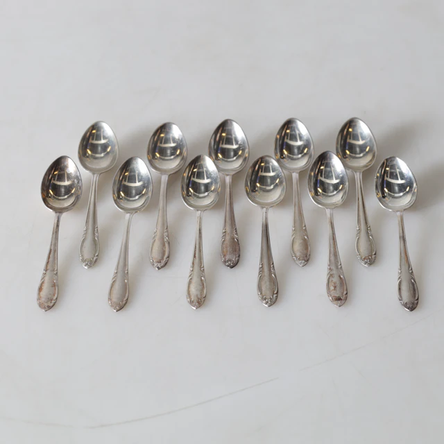 KAFFESKEDAR, 11 st, silver, mod. "Slottsbarock", olika tillverkare.