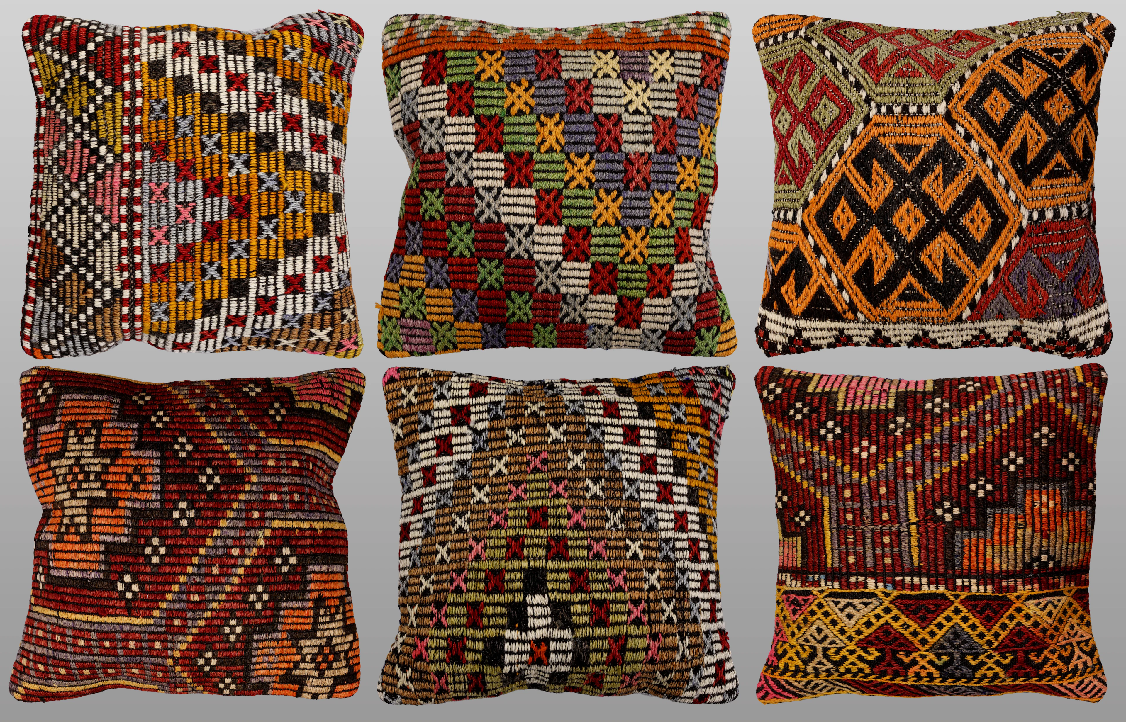 ORIENTMATTA. Parti Kuddfodral 6st, anatoliska Kelim fragment, 45 x 45 cm.