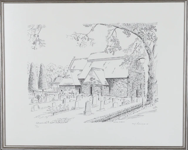 OLOF SÖDERBÄCK. Litografi, "Gamla kyrkan", signerad, daterad -81