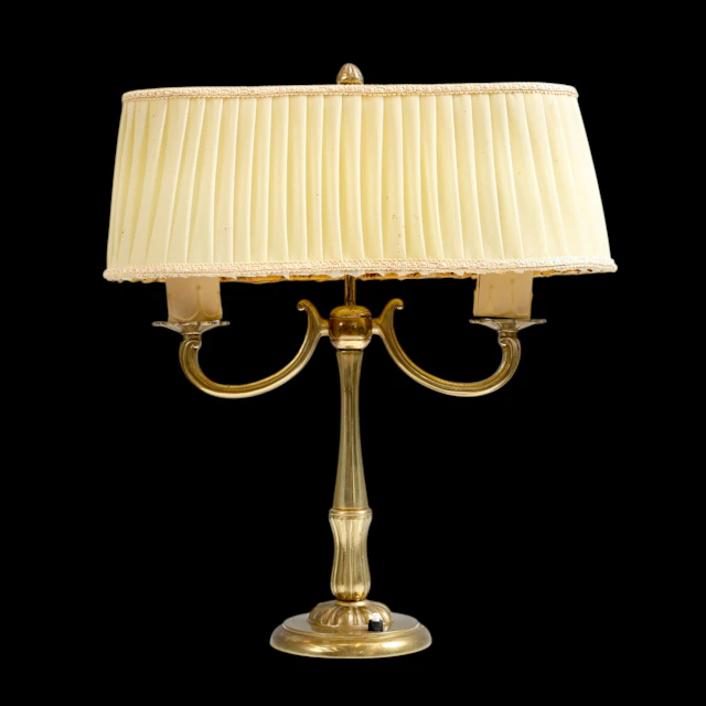 BORDSLAMPA, mässing & textil, 1900-tal.