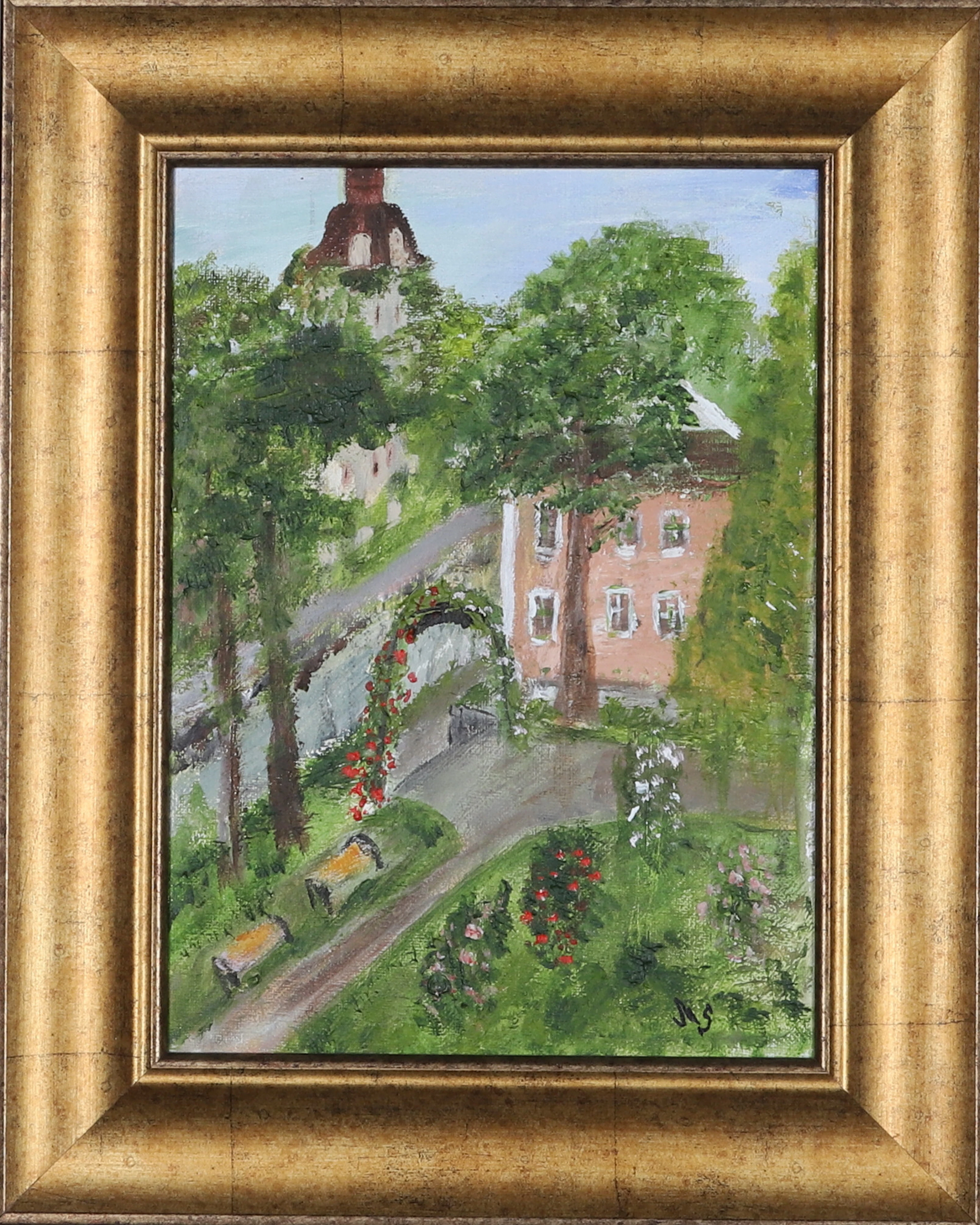 MARGARETA SKÖLD. Akryl på duk, " Utsikt från min balkong", monogramsignerad MS.