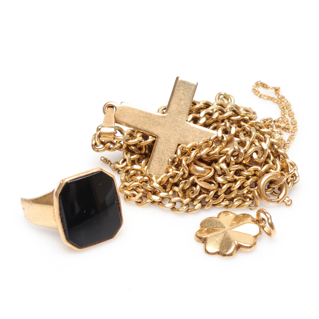 SMYCKEN/SKROT, guld, 18k, ca 14,4 gram.