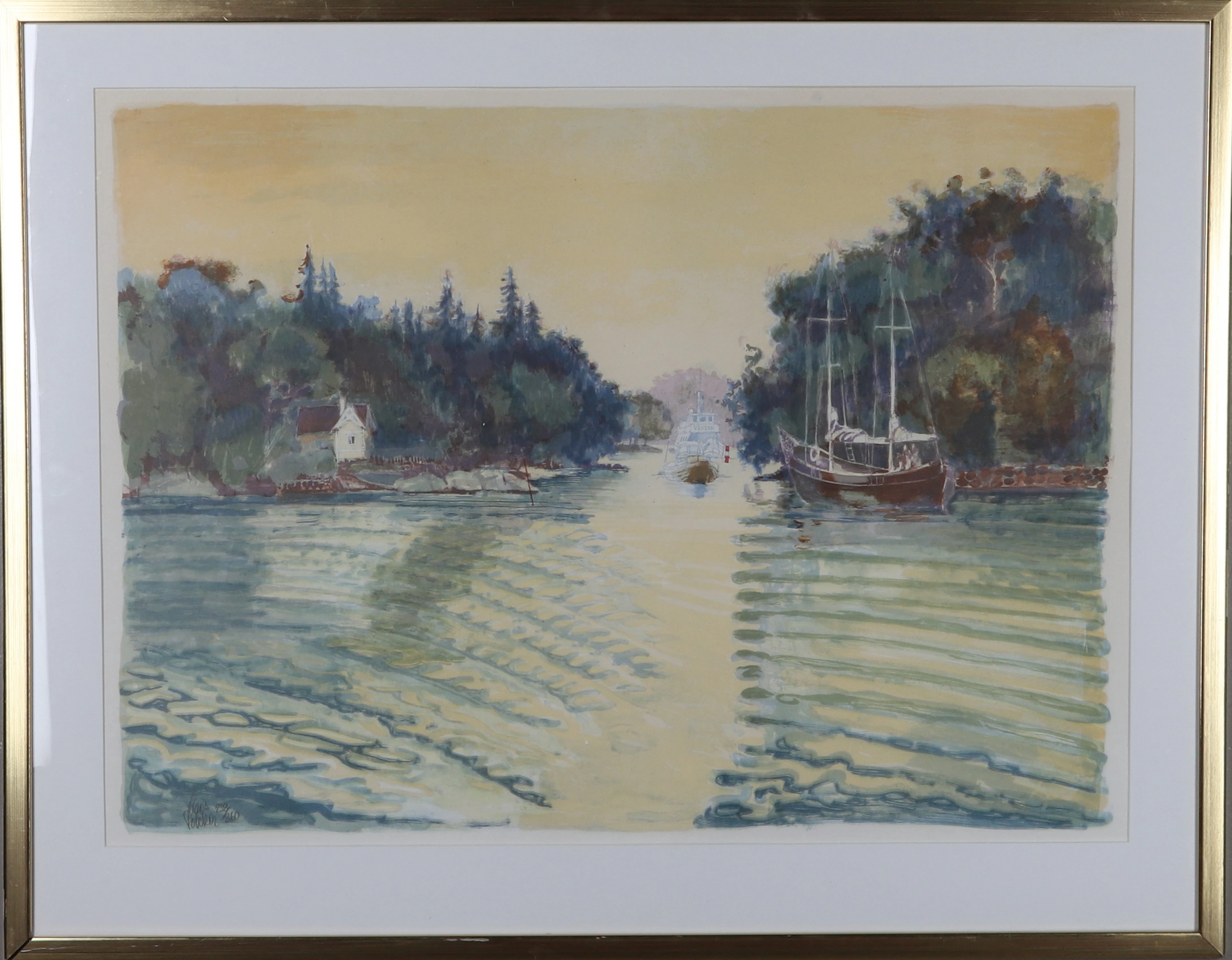 CLAES FOLCKER. Färglitografi, skärgårdsmiljö, signerad och numrerad 238/360.
