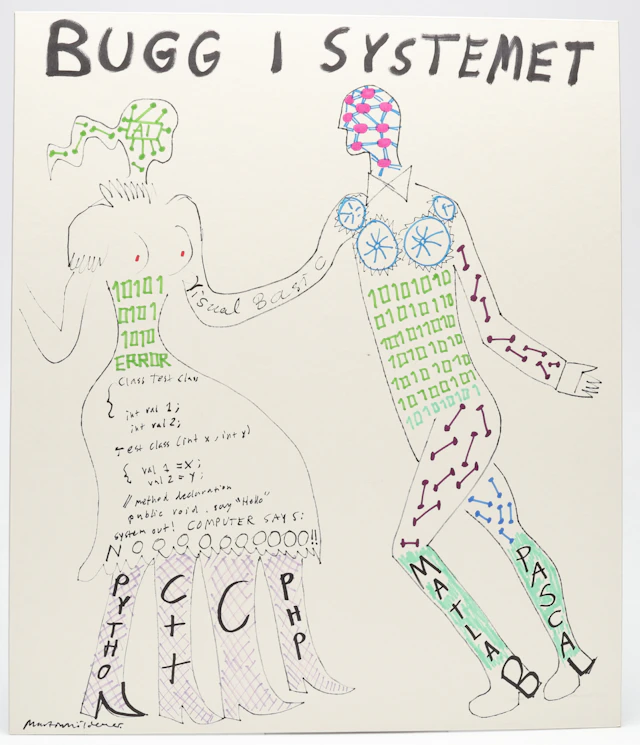 MARTIN MÖLDENER. "Bugg i systemet", tusch på passepartout, signerad.