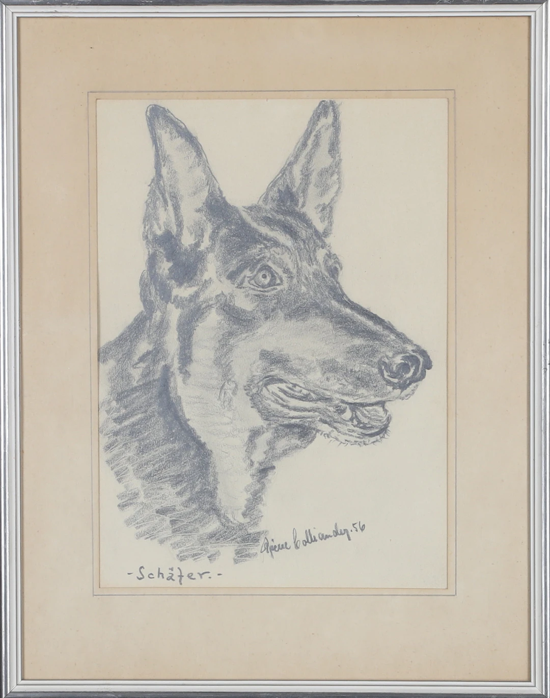 PIERRE COLLIANDER. "Schäfer", teckning, signerad och daterad -56.