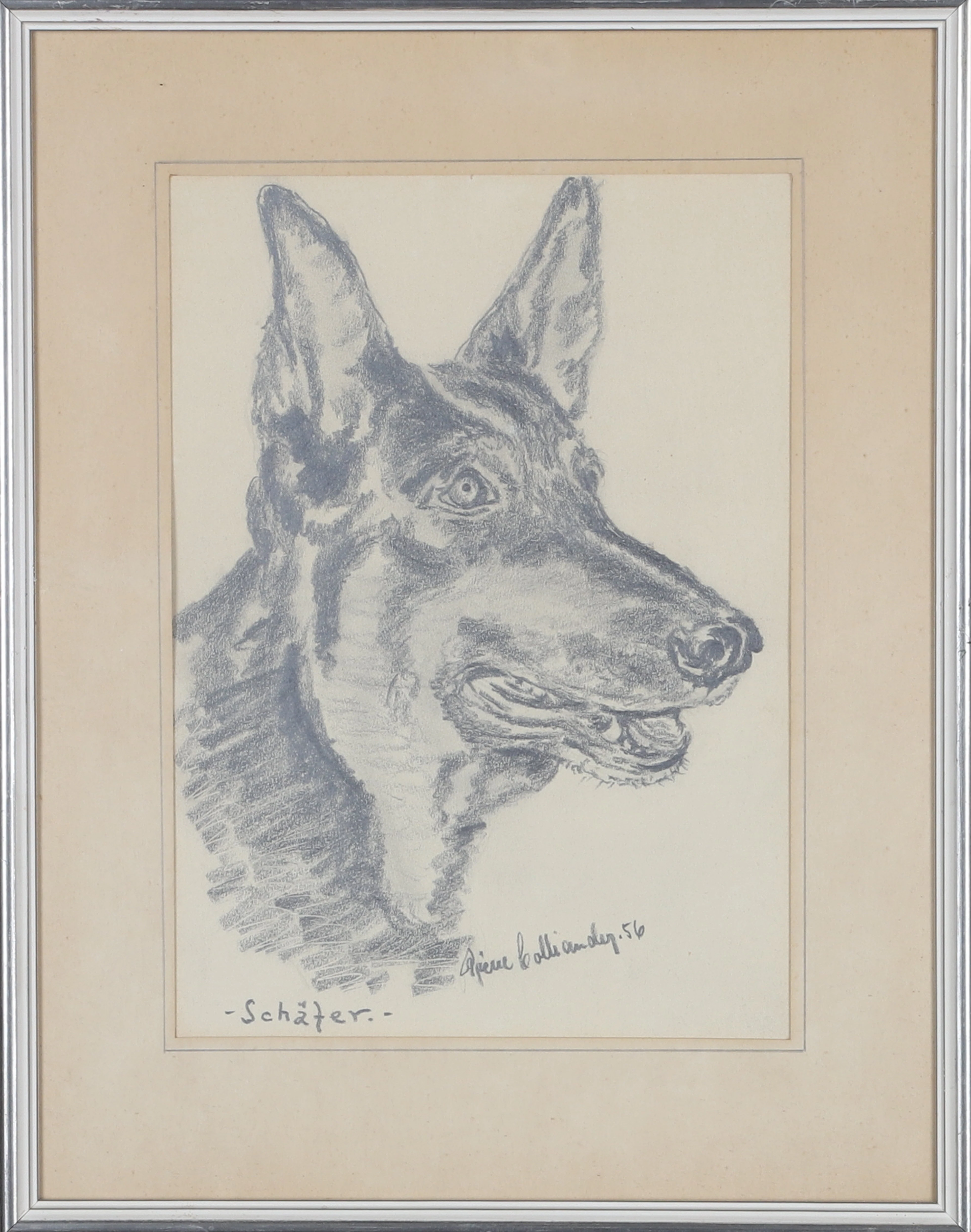 PIERRE COLLIANDER. "Schäfer", teckning, signerad och daterad -56.