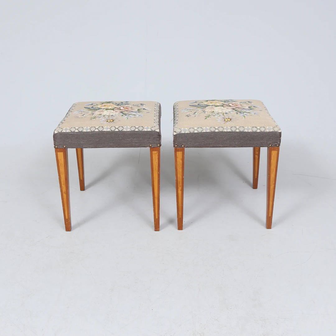 TABURETTER, 1 par, intarsia, 1940-tal.